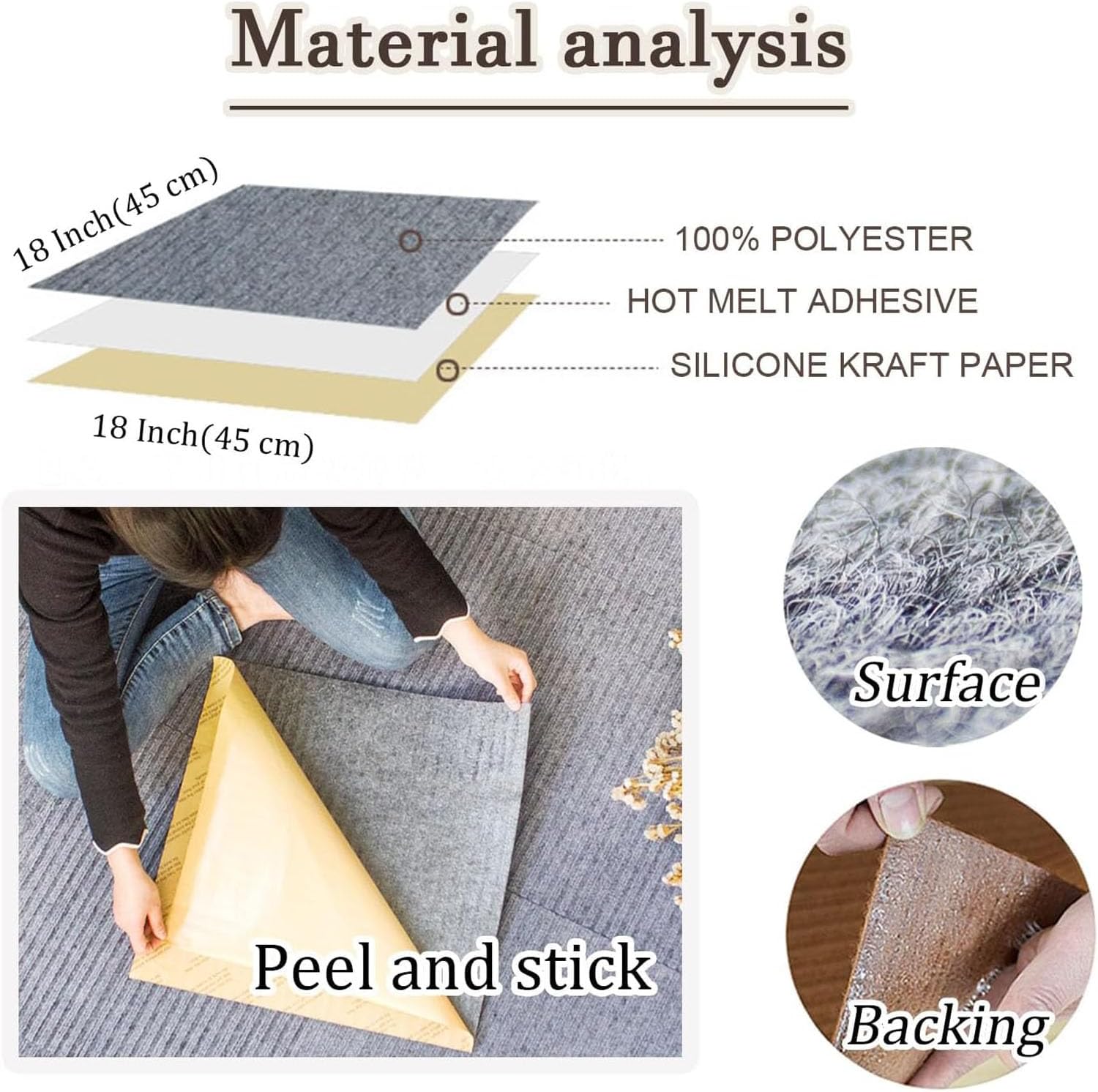 18" X 18" Peel and Stick,10 Pcs Red Non-Slip Self Adhesive Carpet Tiles,Easy DIY Install,Residential Striped Carpet Squares,Seamless Appearance 45x45 Cm