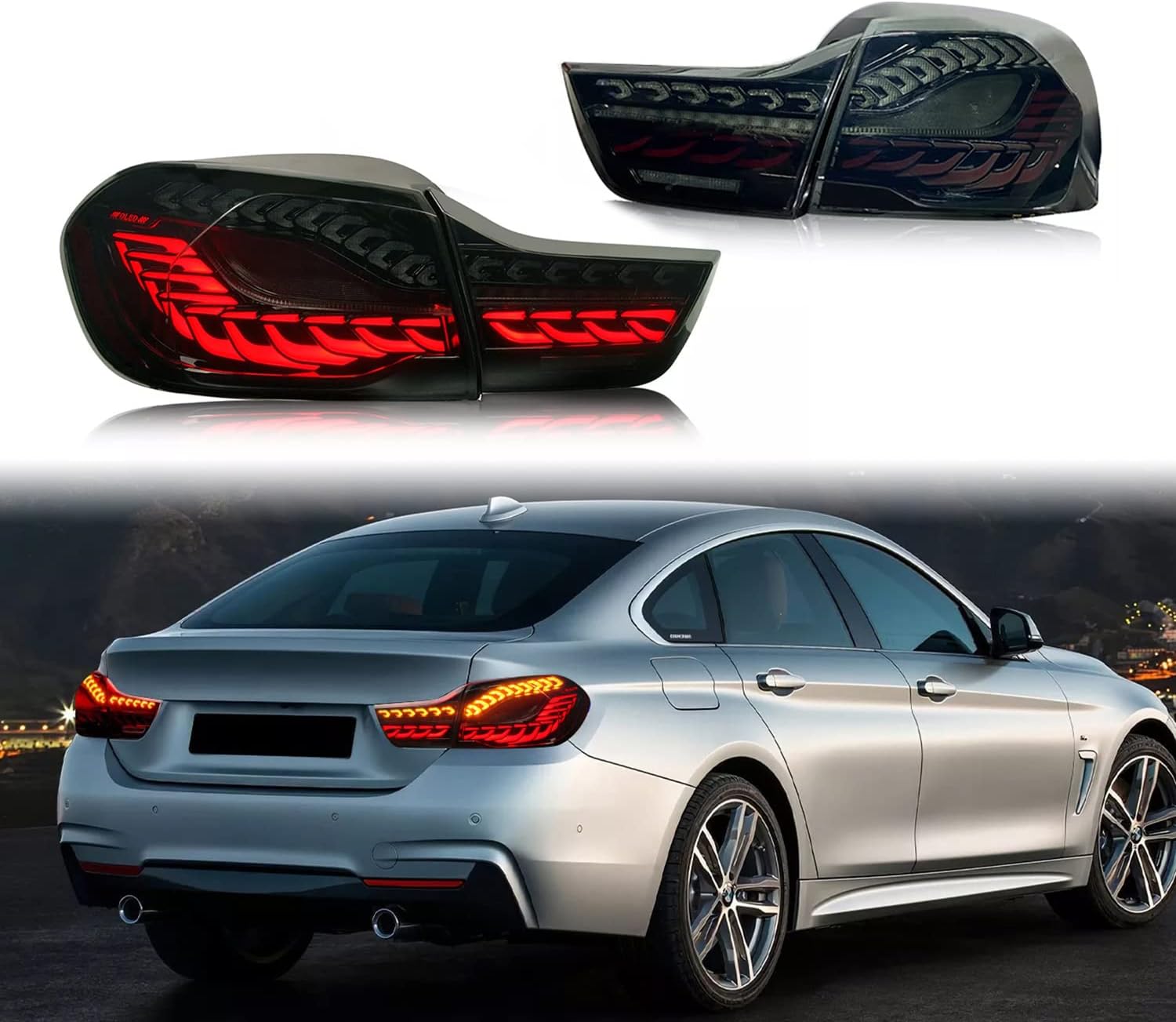 HCmotion LED Tail Lights Assembly For BMW 4 Series M4 F32 F33 F82 F36 F82 F83 Sedan/Convertible/Coupe 2014-2020,LED Rear Lamps With Start-up Animation & Sequential Indicator (S)
