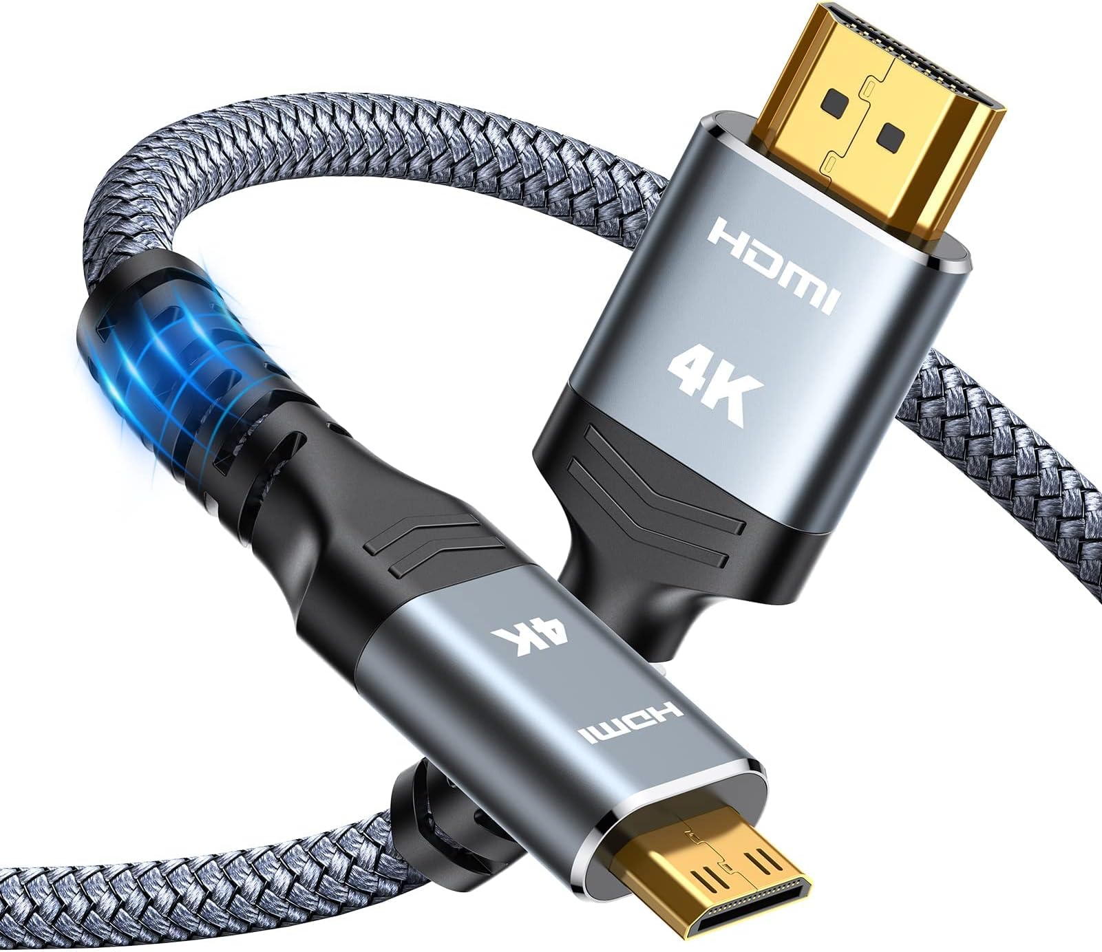Highwings Mini HDMI to HDMI Cable 15FT, (4K 60Hz) High Speed HDMI to Mini HDMI Male Bi-Directional 2.0 Cord, for HDTV, Tablet, Camera and Camcorder [Aluminum Shell, Nylon Braided]