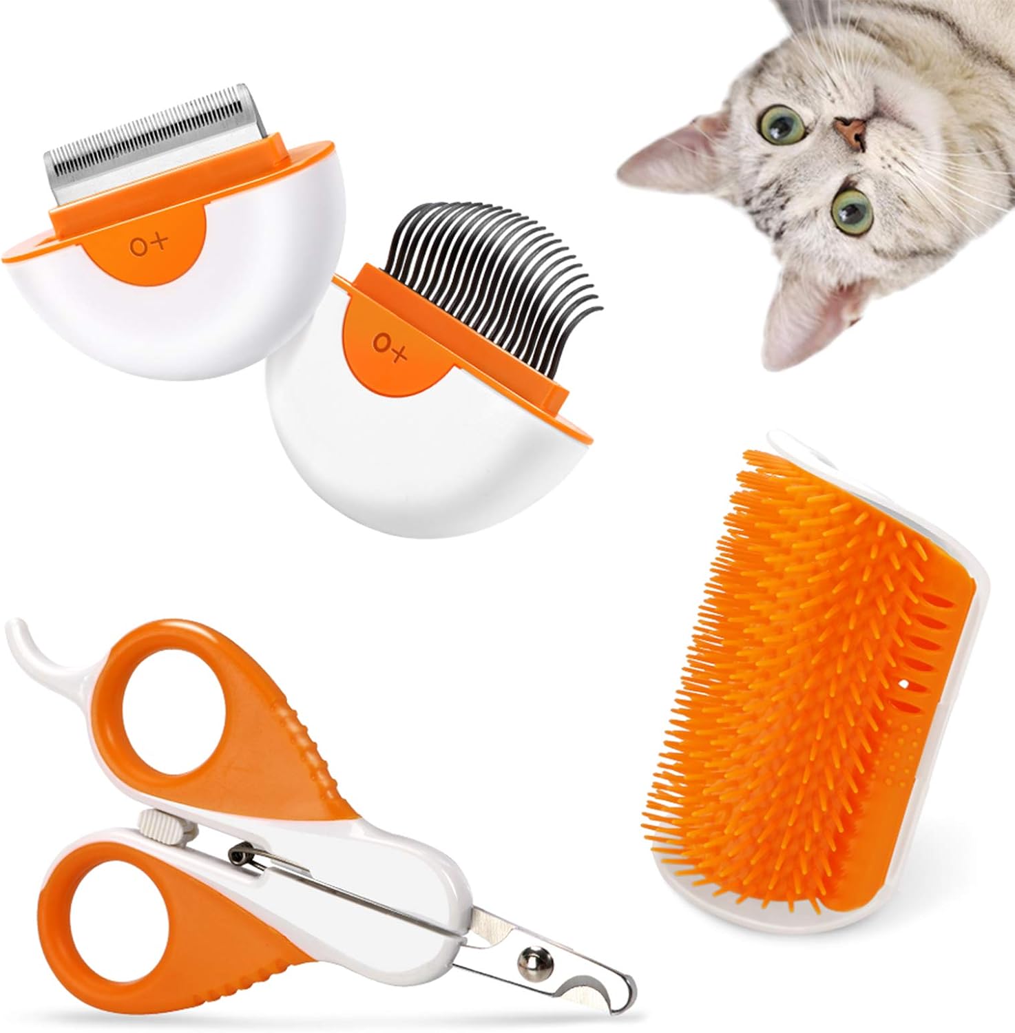 Topmart 3 in 1 Pet Brush Set,Professional Pet Grooming Kit,Cat Nail Clipper,Cat Self Groomer,2 in 1 Pet Grooming Brush & Cat Massage Comb