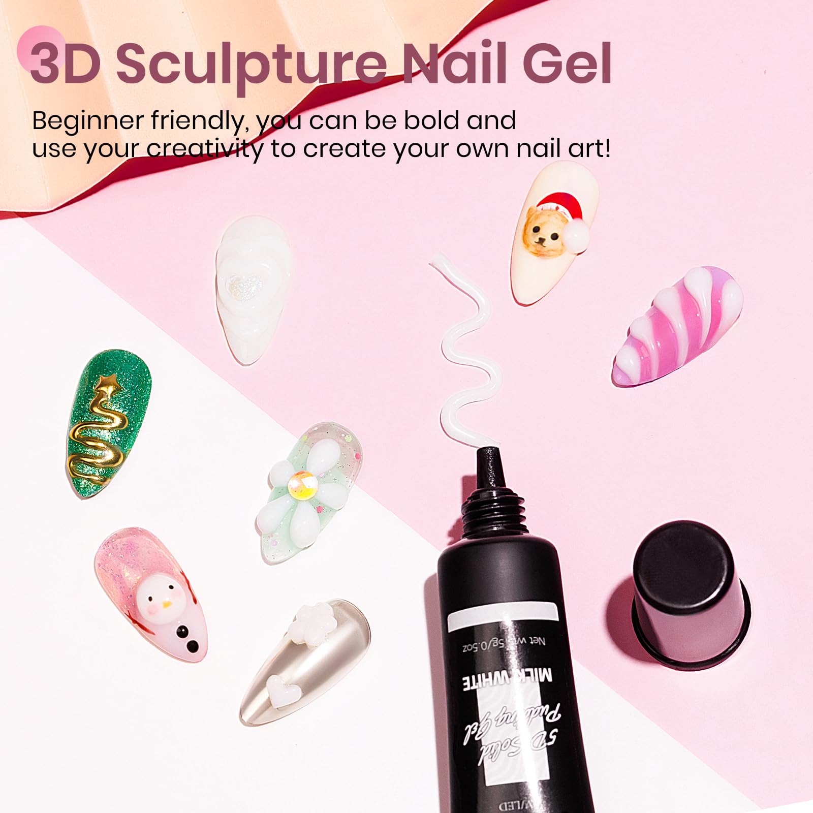 MIZHSE 3D Nail Gel - Sculpting Gel for Nail Art No Wipe 3D Gels, Nails Glue, White,15g, 15G - White, 15 ml (Pack of 1) - Image 4