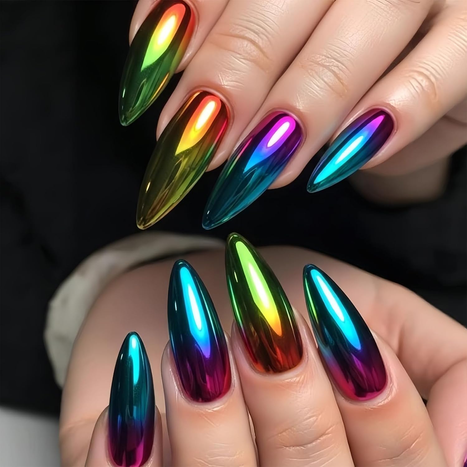 SINHOT Stiletto Press on Nails - Long Glossy Chrome Art