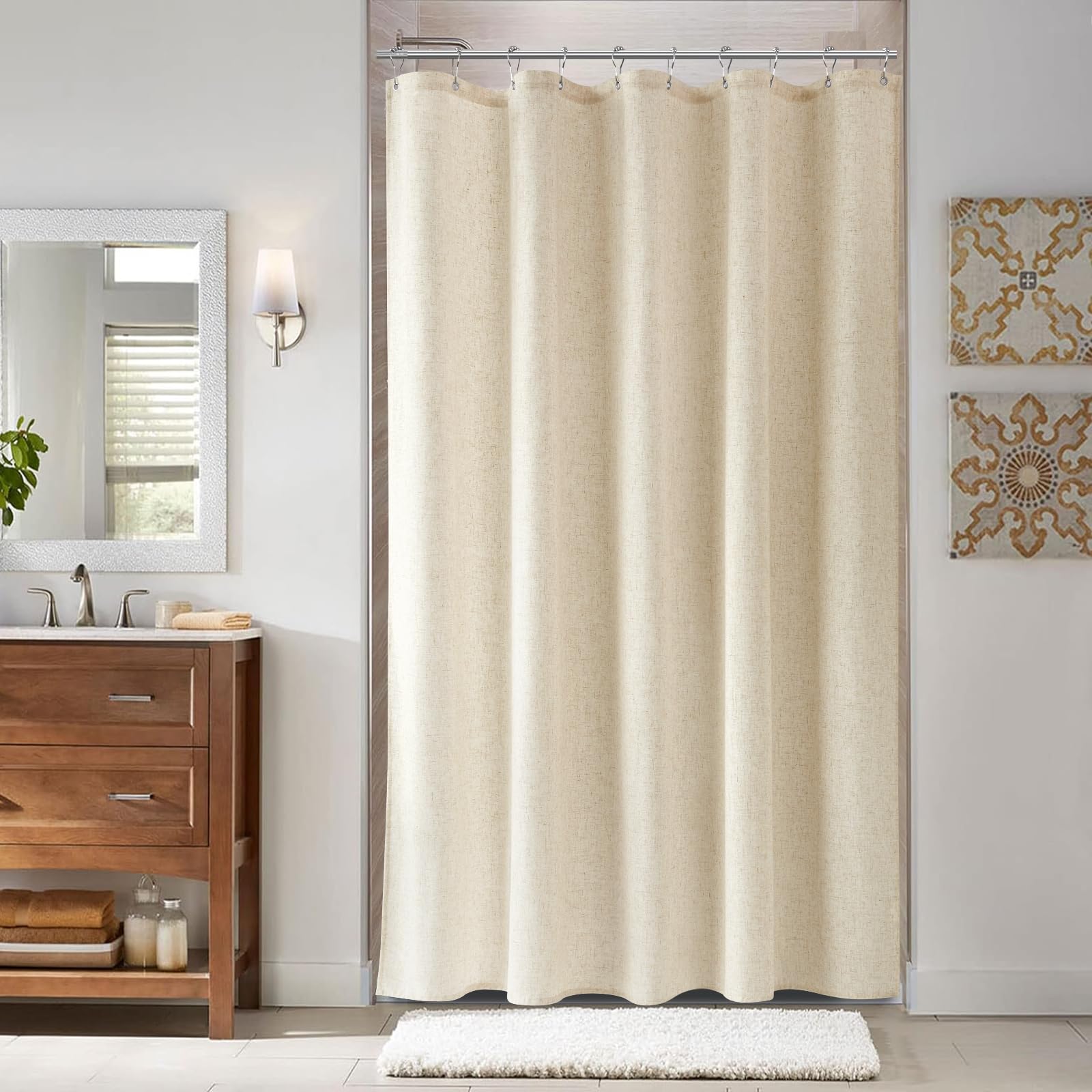 Naturoom Linen Shower Curtain 60x72 Inch for Bathroom Beige 1 Panel