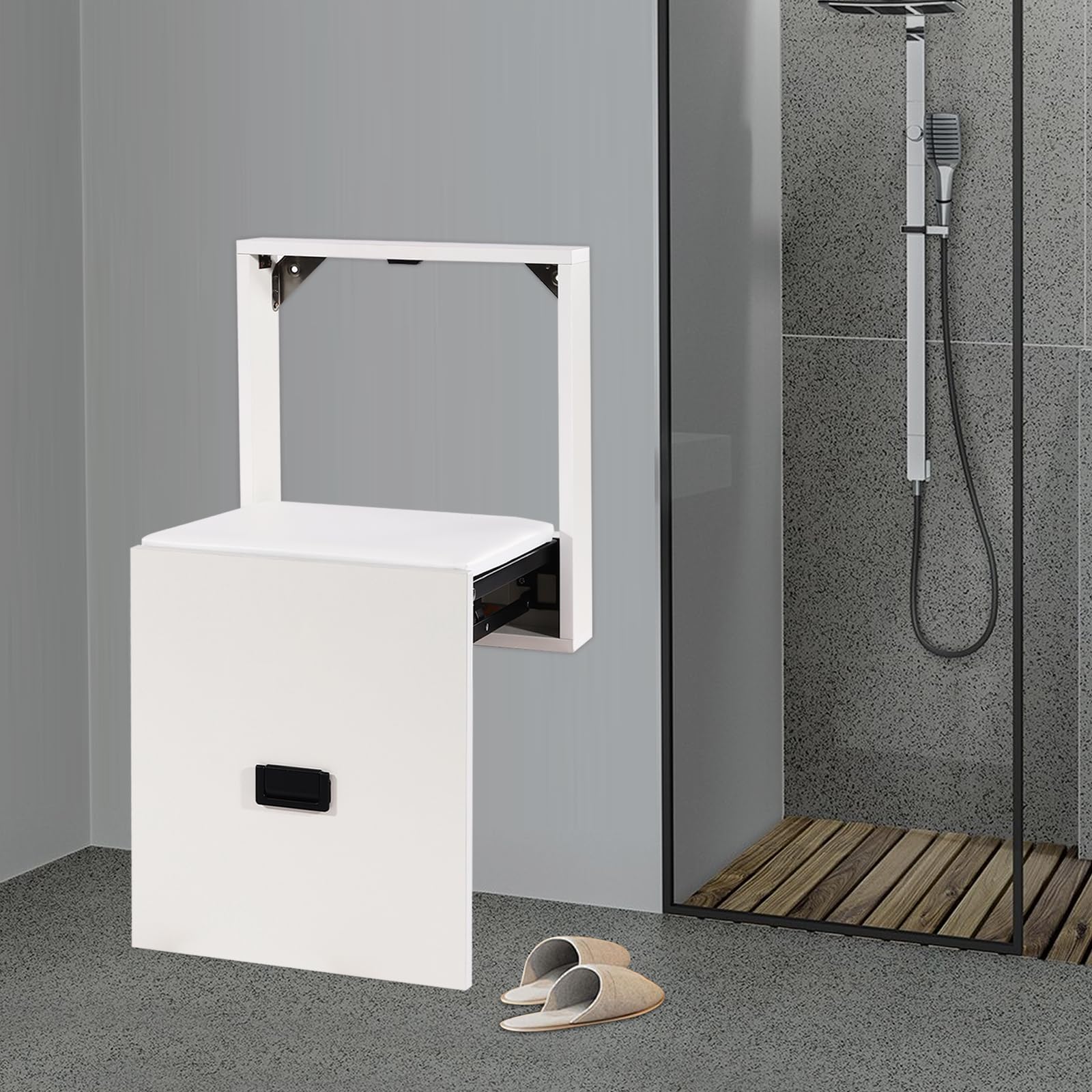 Silla Plegable de Pared, Silla Plegable de Montaje en Pared, 7.5cm de Grosor Plegable, Para Cambios Rápidos de Zapatos o Pausa para Descansa, Silla Plegable de Pared para Chimeneas, Armarios
