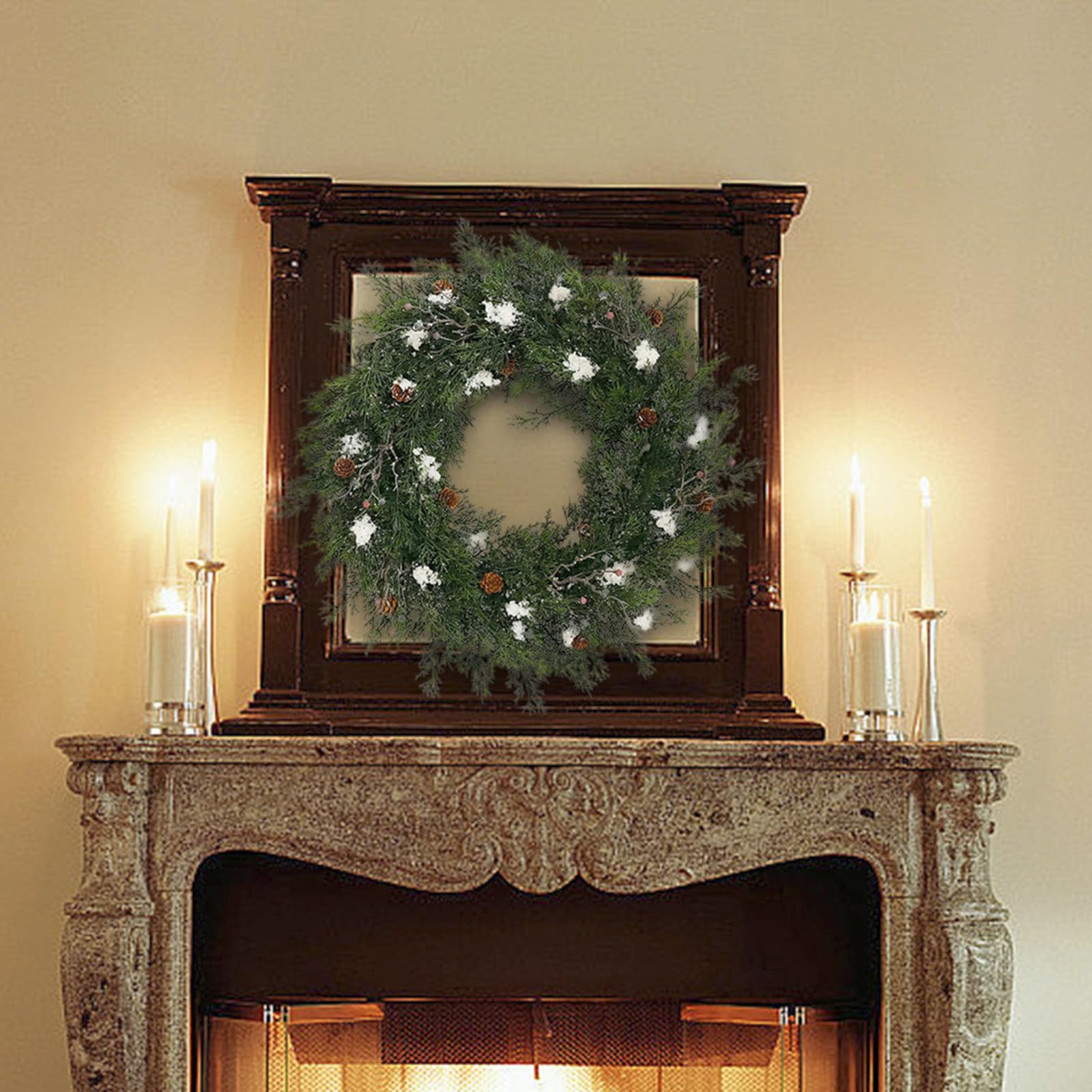 Weihnachtskränze Für Haustür,24 Zoll Tannenkranz,Tür Weihnachtskranz Mit Stechpalmenblättern,60cm Künstliche Weihnachtskranz Winterkranz Für Outdoor Indoor, Riff, Fenster, Wand, Weihnachtsdekoration