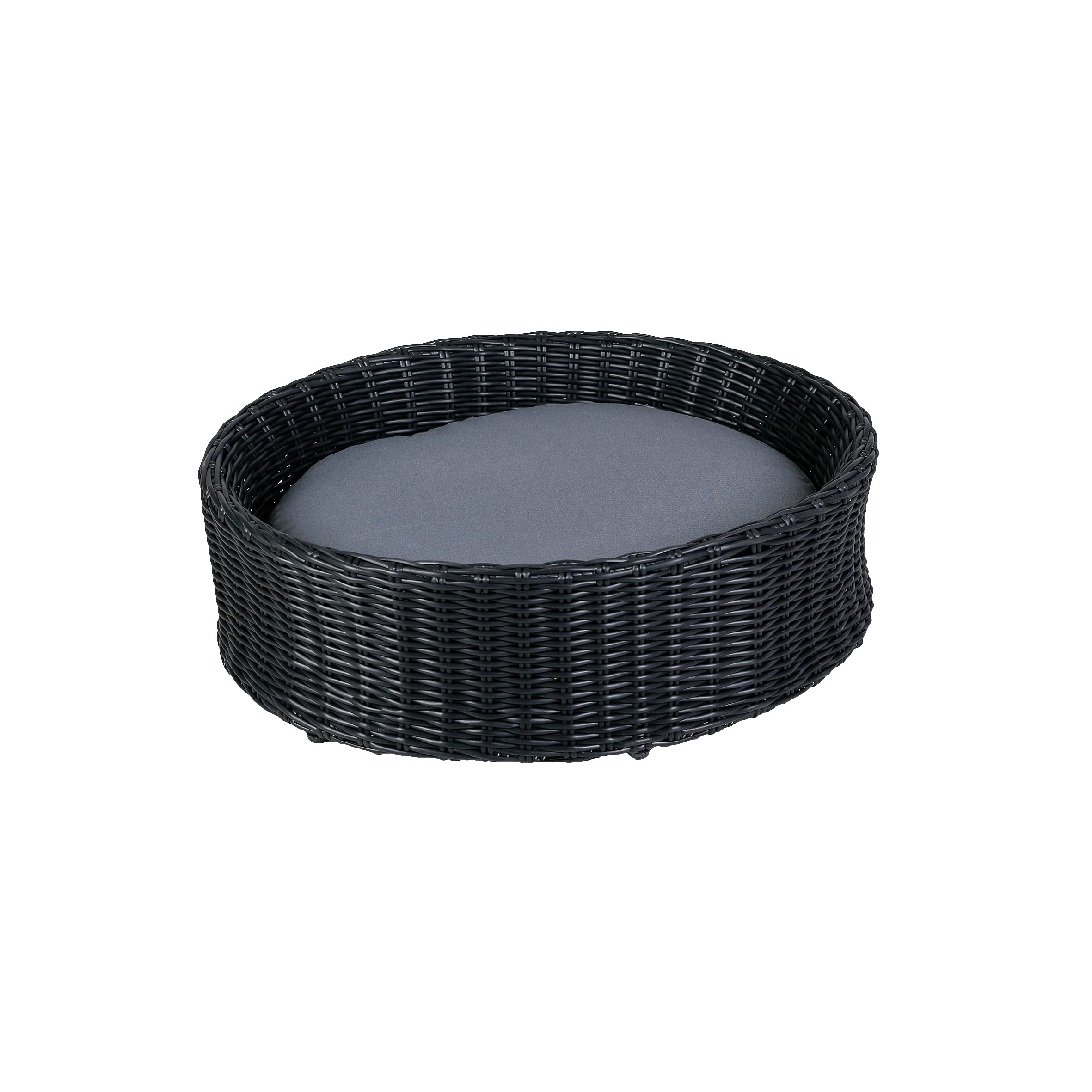 greemotion Hundebett aus schwarzem Polyrattan mit Kissen, ca. 65 x 20 x 55 cm