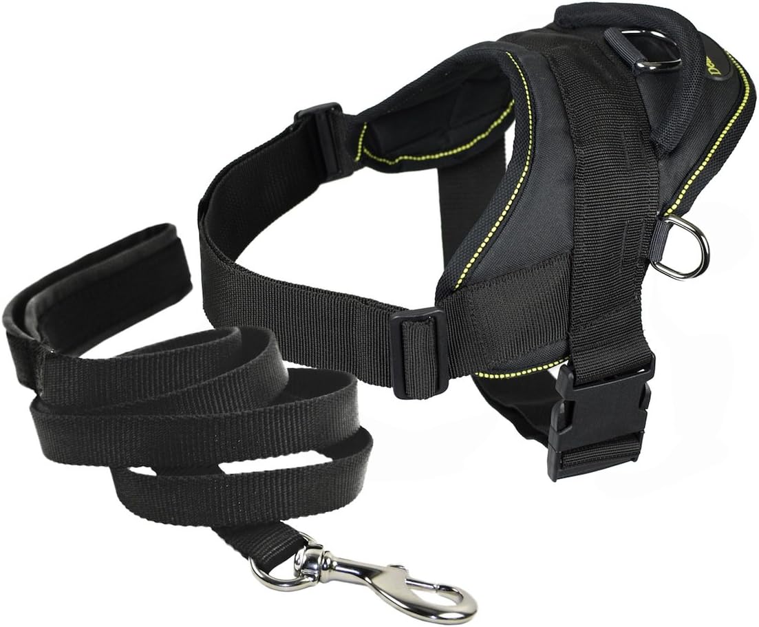 Dean & Tyler XX-Small Black Harness with Yellow Trim and Matching Padded Puppy Leash