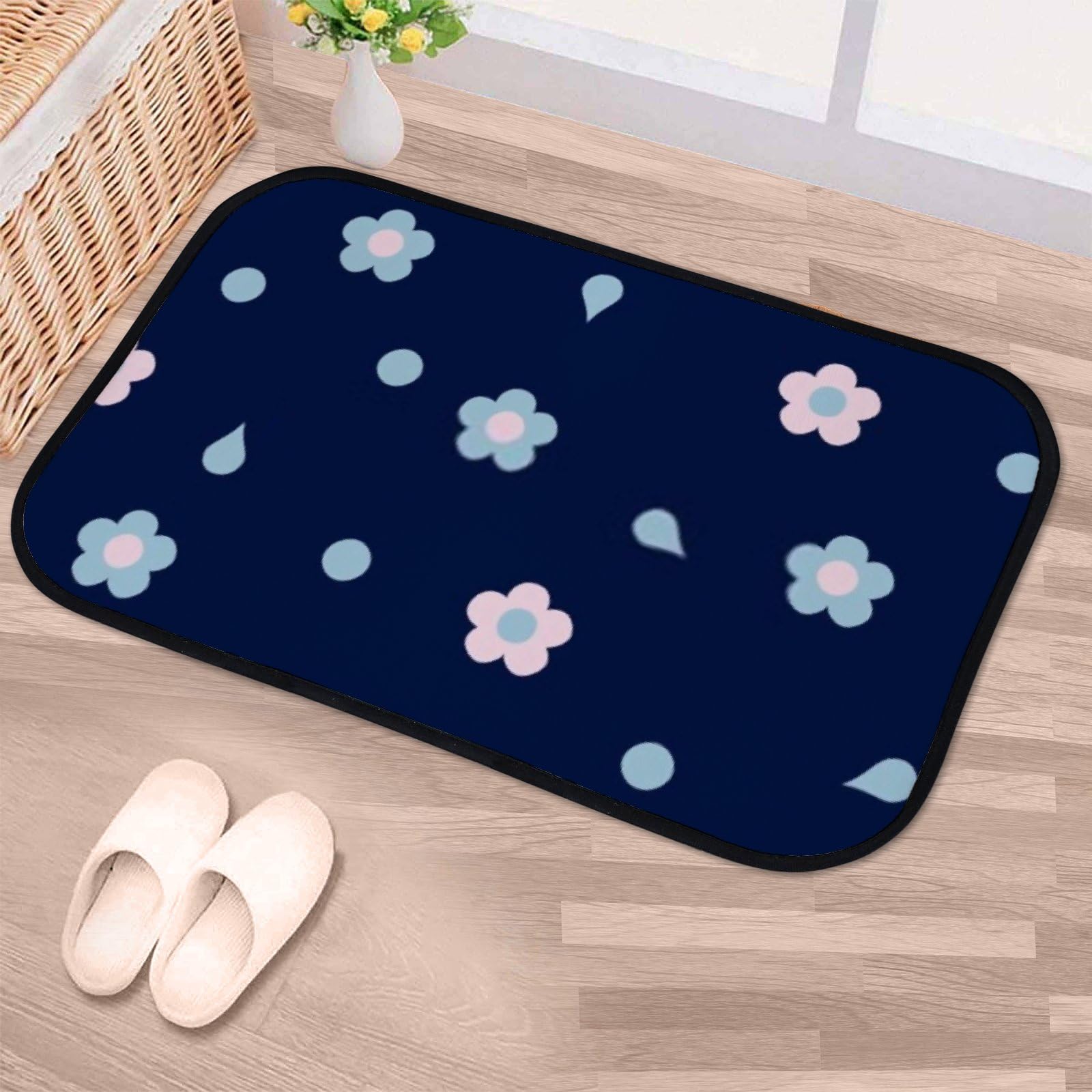 Nuansexi Bathroom Rugs Floral Pattern Floor Mats Non Slip Bathmat Doormat Tub Mat Coral Velvet Absorbent Entrance Carpet Mats Machine Washable Bedroom Decor