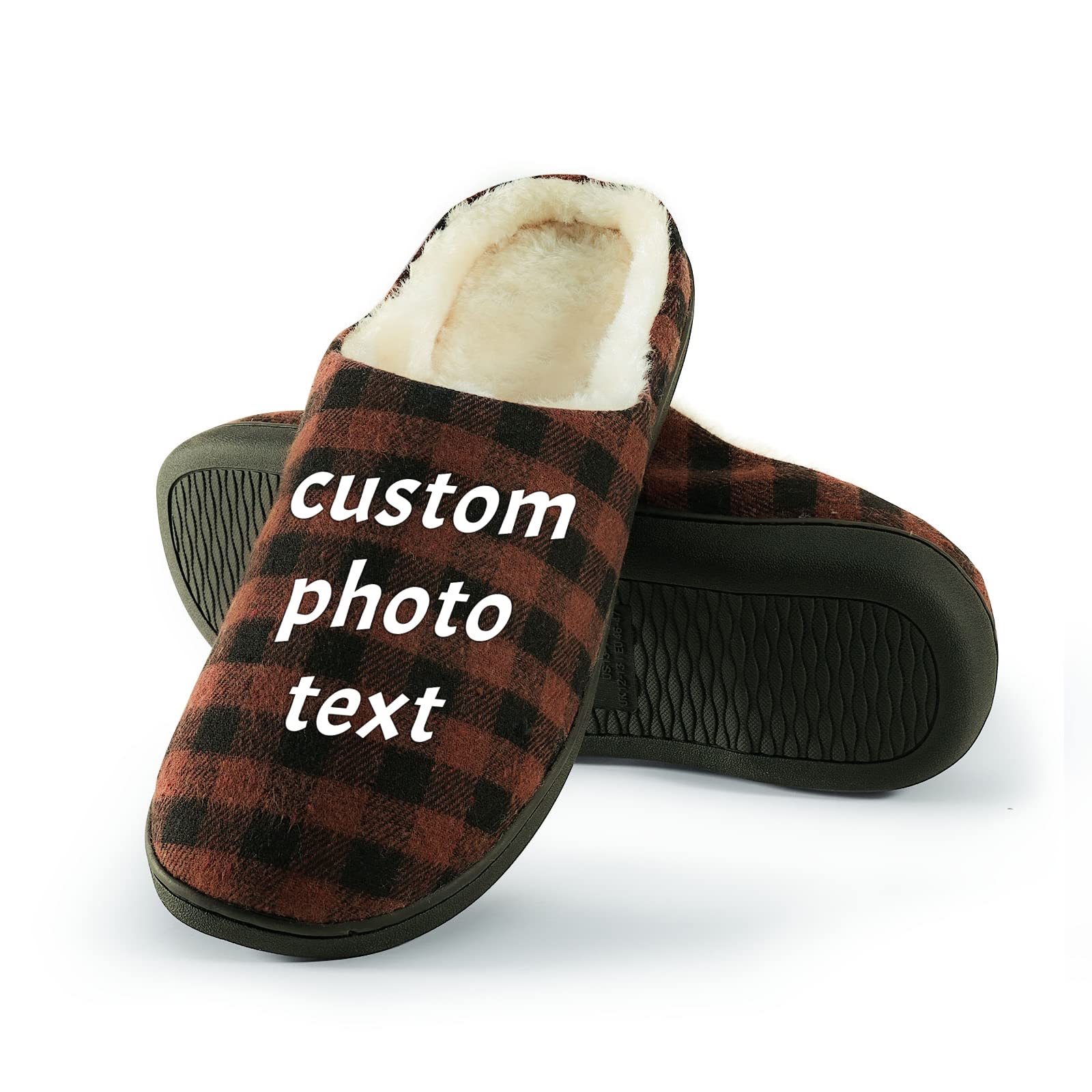 ARLTTHCustom Cotton Slippers with Text/Photo Personalized Memory House  Slippers Sponge Suitable for Men and Women's Indoor Use(Coffee)