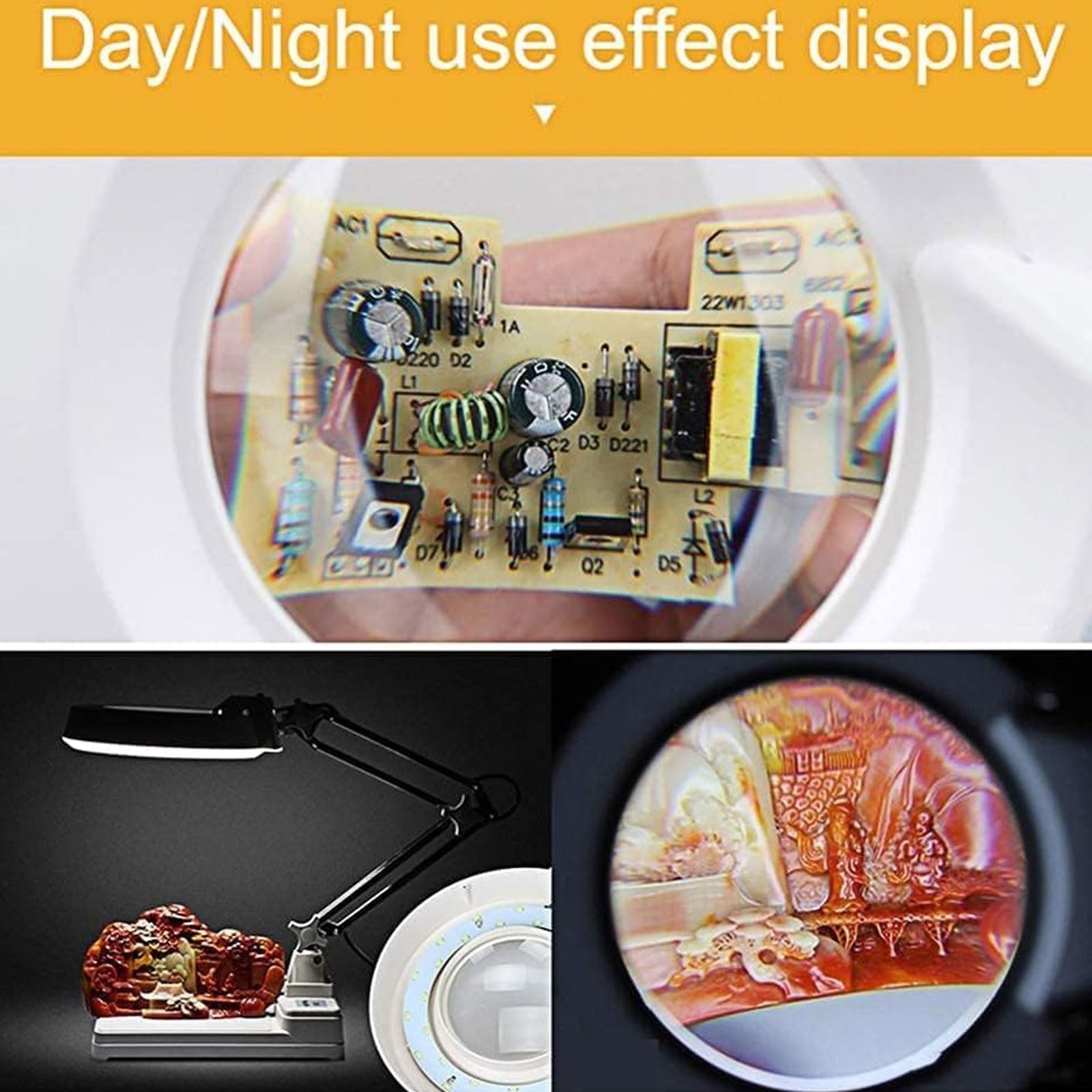 Lupa Lupas Lupa de 5x/10x con Soporte Iluminado por LED, Altura Ajustable para Lectura, Manualidades, Pasatiempos, Trabajo