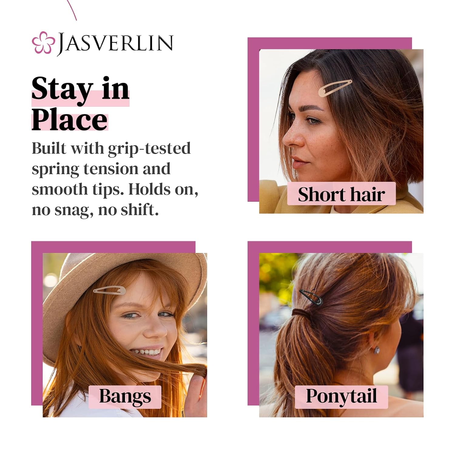 JASVERLIN Snap Hair Barrettes, Elastics Thin Hair Ties Set 140 Pcs image 5