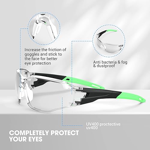 Miniatura 5 de DILANCO Anteojos de seguridad transparentes ANSI Z87, almohadilla ajustable para la nariz, antivaho y arañazos con empuñaduras de goma