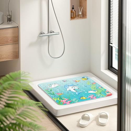 Miniatura 6 de HITSLAM Tapete cuadrado para ducha antideslizante, de secado rápido, de 21 x 21 pulgadas, para niños, con ventosas y agujeros de drenaje, lavable a