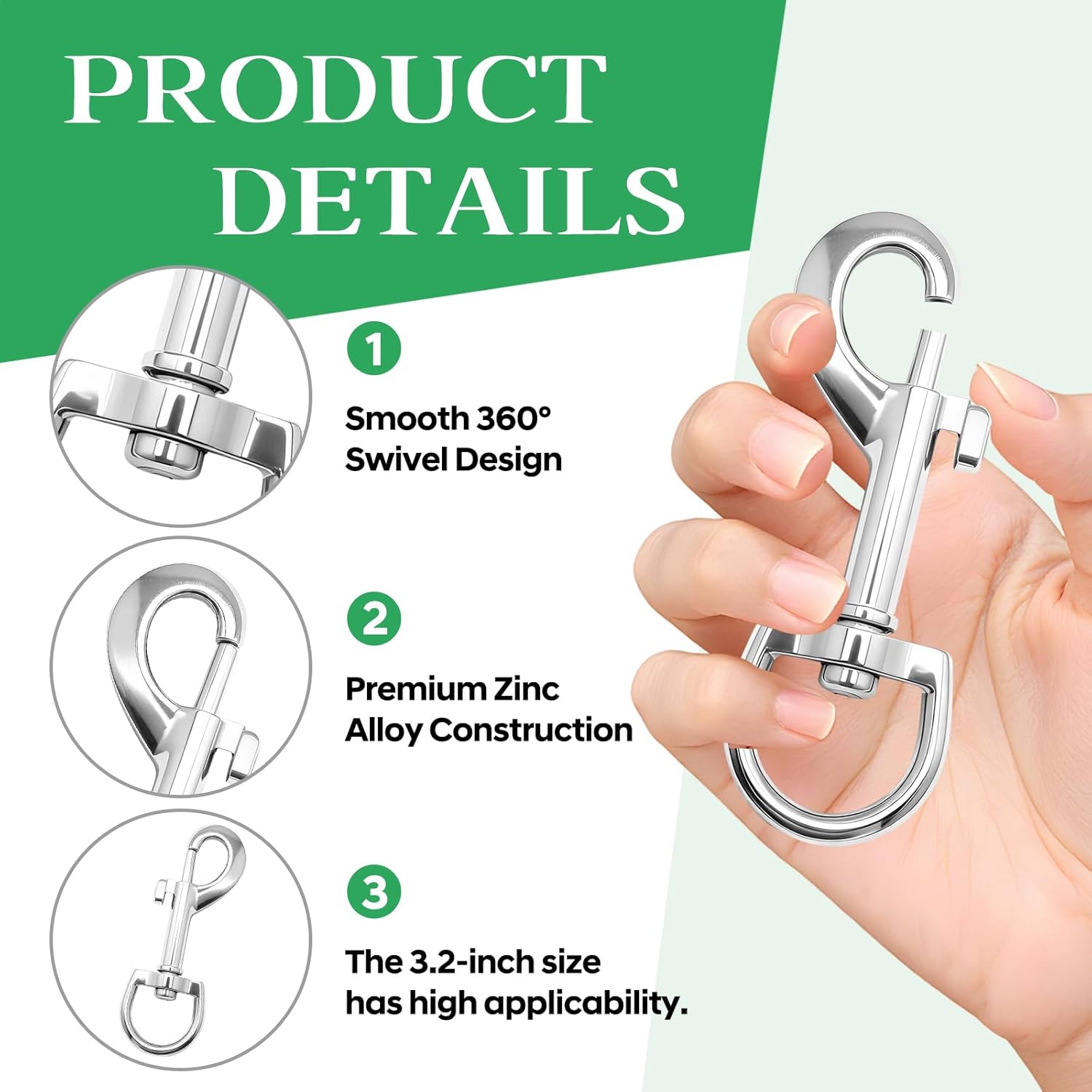 8Pcs Swivel Snap Hooks Heavy Duty Eye Bolt Hook - 3.5 Inch, Metal Dog Leash Clips Clasp Silver Flag Pole Clips Hook for Dog Pet Chain Flag Spring Rope - Image 2