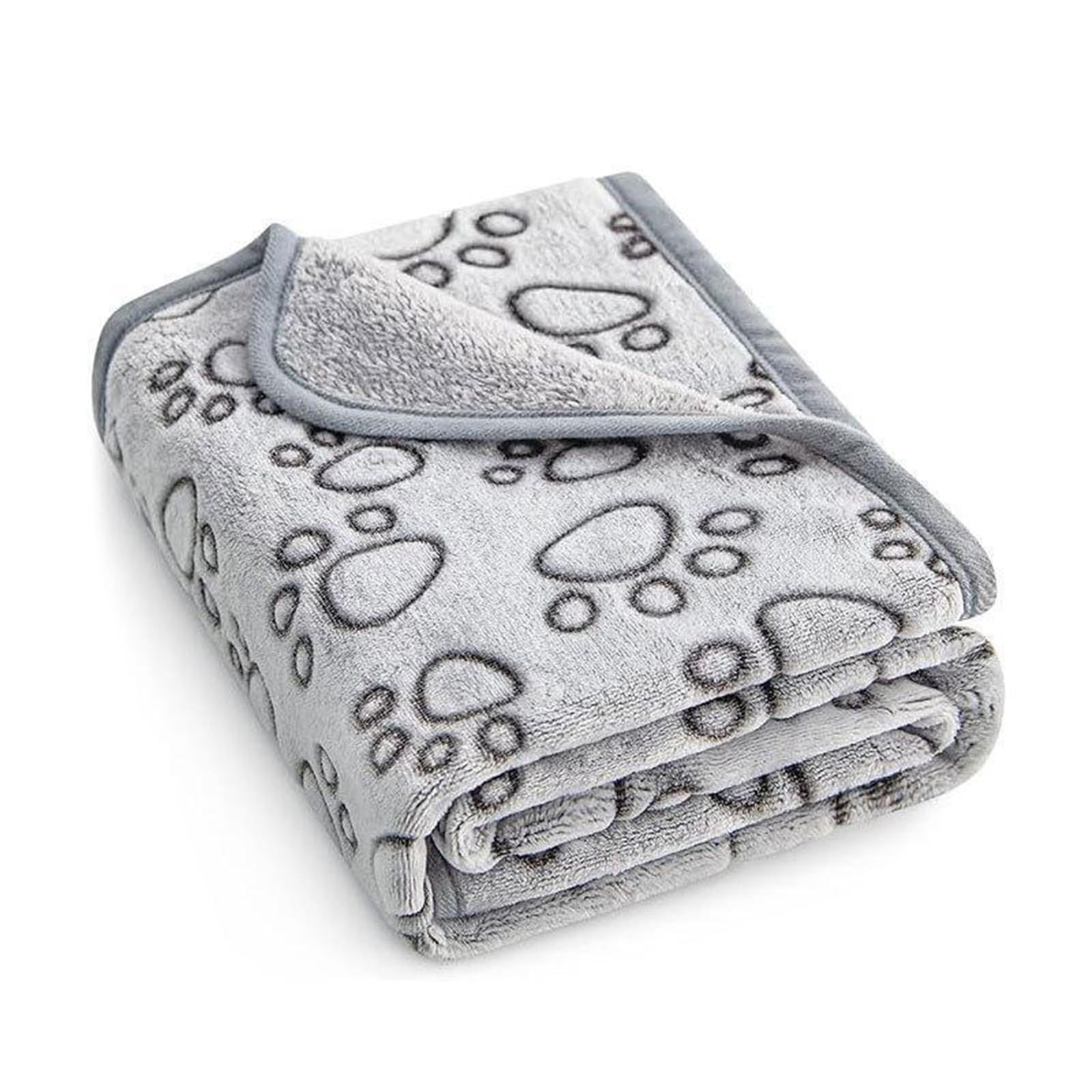 Dog Blanket 40 x 60 cm, Soft Fluffy Fleece Pet Blanket for Dogs and Cats, Warm Paw Print Flannel Throw, Washable Puppy Blanket for Sofa, Bed, Crate, Grey