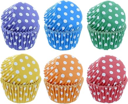 Bakery Crafts Polka Dot Baking Cups - 300-2" Cupcake Liners with White Spots, Purple, Blue, Green, Yellow, Orange, Red, Greaseproof Paper Cases for Muffins and Cupcakes, Bulk Pack of 300