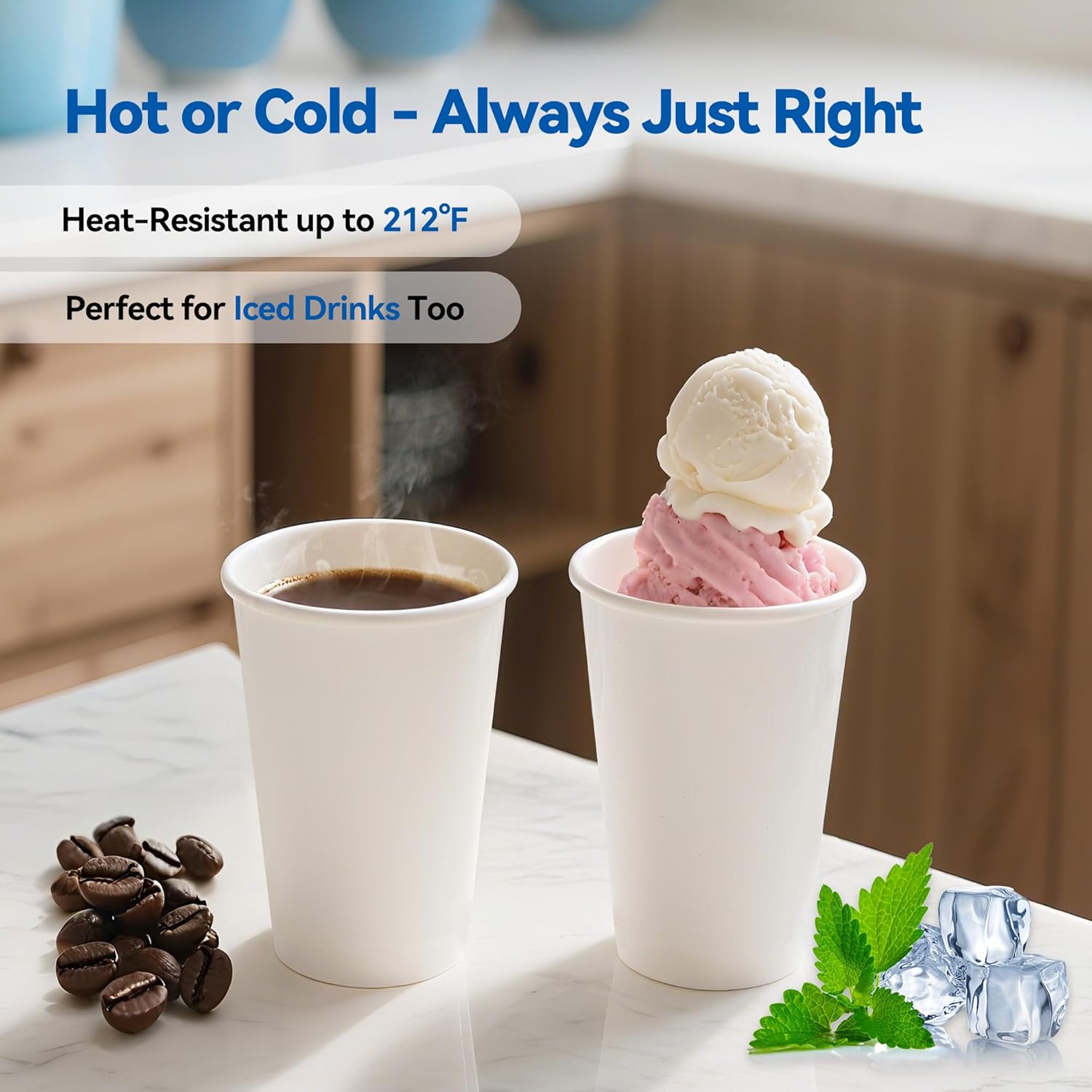 16 oz Coffee Cups Disposable Paper Cup with Sip Lids, Sleeves, and Stirrers, 100 Pack Hot/Cold Beverage Drinking Cups for To-Go, Office, Bistros & Cafes