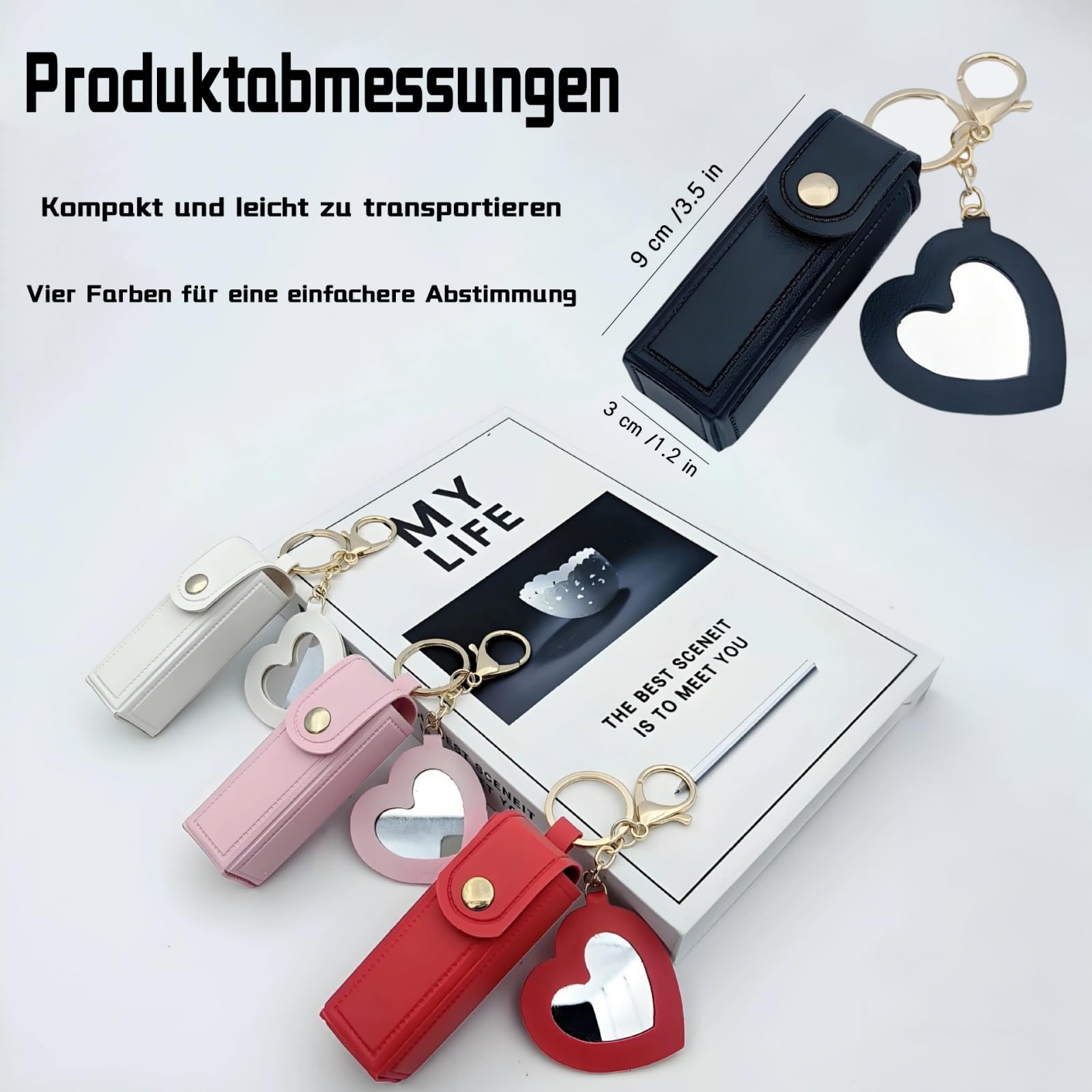 4 sztuki etui na pomadkę ze skóry z lusterkiem w kształcie serca, etui z poliuretanu, uchwyt na pomadki, woreczek na błyszczyk do ust, woreczek na balsam do ust, dla kobiet, na podróż, imprezę,