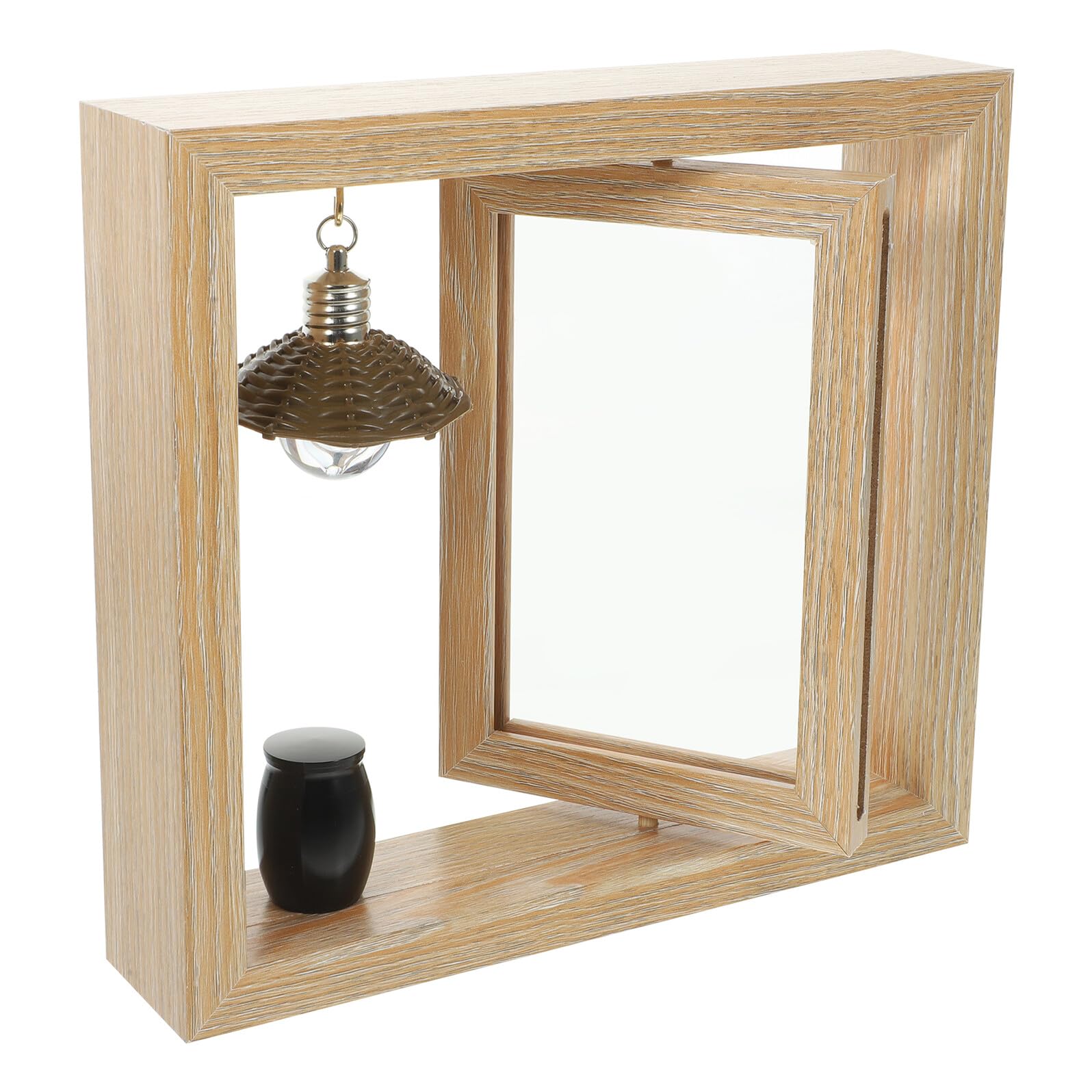 6-Inch Rotatable Tabletop Photo Frame with Black Cremation Urn 4X3Cm for Pet Ashes Keepsake, Wood Memorial Picture Frame 10X16Cm for Dog Sympathy and Desktop Display