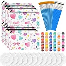 Gueevin 12 Set Galentines Day Activities Crafts DIY Canvas Pouch Makeup Bag Making Kit with Paint and Brush Galentines Craft Gift for Cosmetic Toiletry Bag Valentines Galentine Paint Kit Party Favor