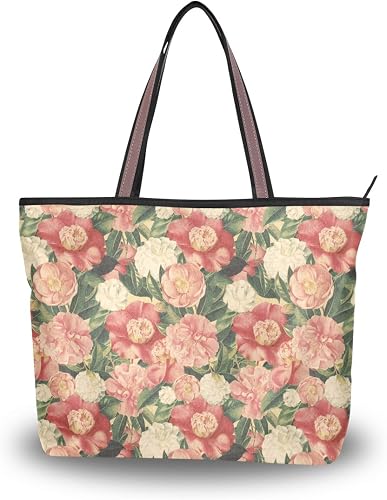 Amazon バララ La Rose トートバッグ レディース 大容量 通勤 通学 軽い 布 肩掛け かわいい おしゃれ 花柄 ネコ 猫柄 蝶柄 パンダ柄 ハンドバッグ 高校生 キャンバス ファスナー 2way 手提げバッグ プレゼント対応 La Rose バララ ハンドバッグ