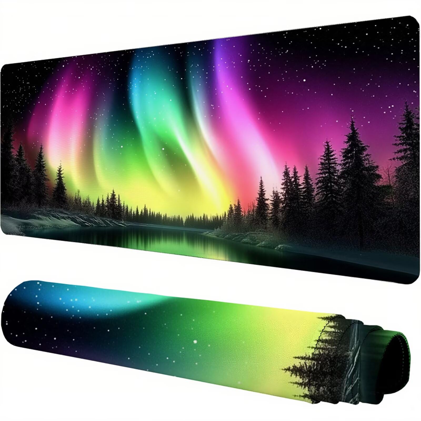 Czarna podkładka pod mysz XXL 1200 x 600 x 3 mm zorza pod ręką akcesoria biurowe antypoślizgowa gumowa podstawa i szyte krawędzie podkładka pod mysz dla graczy do dekoracji biura dekoracyjnego