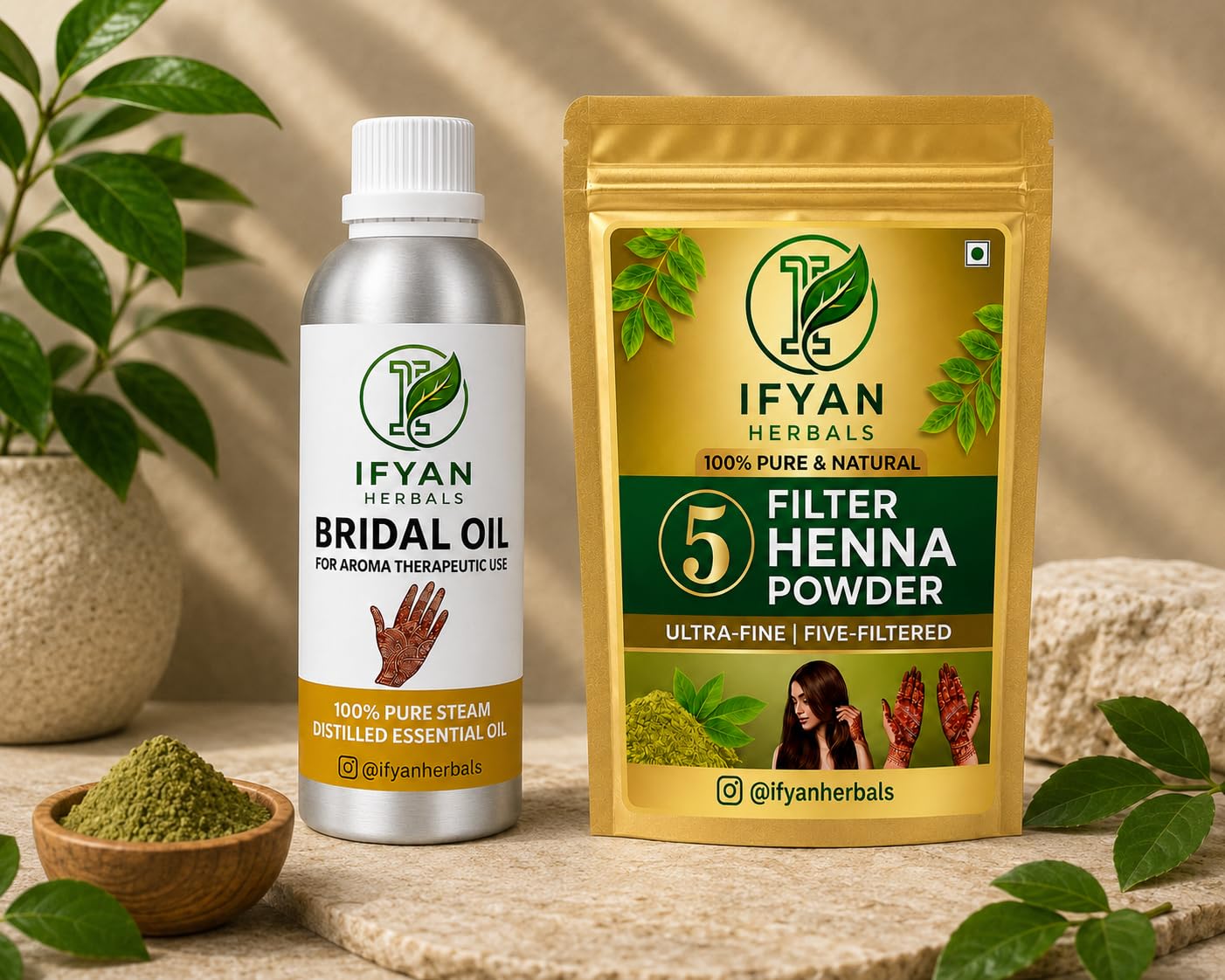 Henna Powder & Bridal Oil Combo 1kg & 1L, Natural Henna Leaf Powder with Herbal Hair Oil, Traditional Hair Care Set for Hair Conditioning & Mehndi Use External Application-image-44