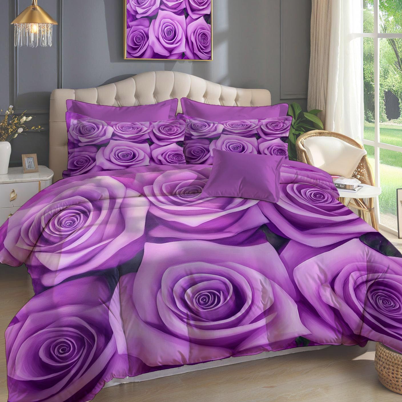 Parure de lit 140x200cm violette et rose pour une chambre d'adulte romantique et chaleureuse
