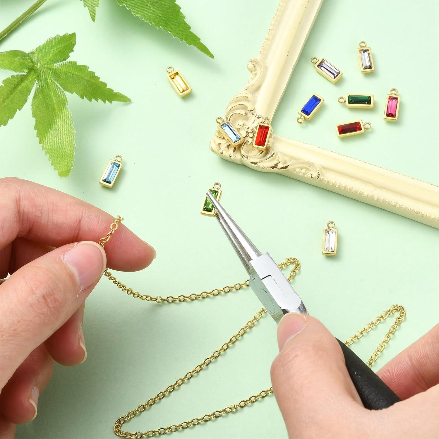 KitBeads 12Pcs Rectangle Cubic Zirconia Charms 12 Colors Faceted Birthstone Charms Stainless Steel CZ Charms for Jewelry Making Bracelets Necklaces Crafts Bulk - Image 5