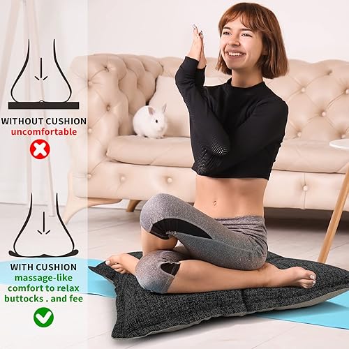 Miniatura 5 de SINSOSSO - Cojín de lino para sentarse y sentarse, cojines cuadrados grandes de 22 pulgadas, antideslizantes, lavables, para yoga, interiores, color