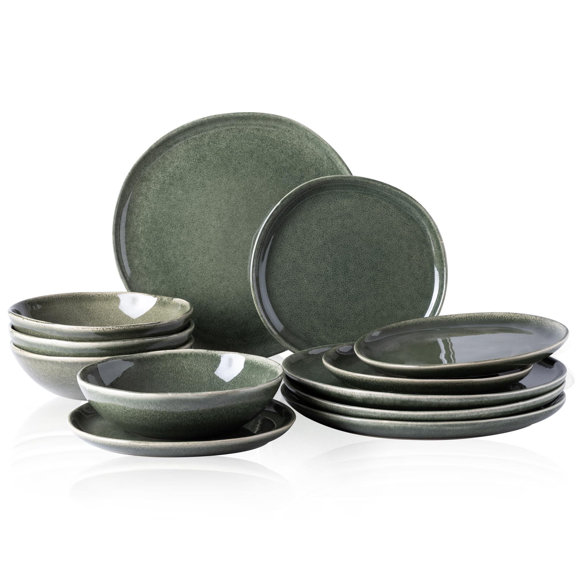 Photo 1 of AmorArc Ceramic Dinnerware Sets,Handmade Reactive Glaze Plates and Bowls Set,Highly Chip and Crack Resistant | Dishwasher & Microwave Safe,Service for 4 (12pc) Jade Green Service for 4-12 Pcs