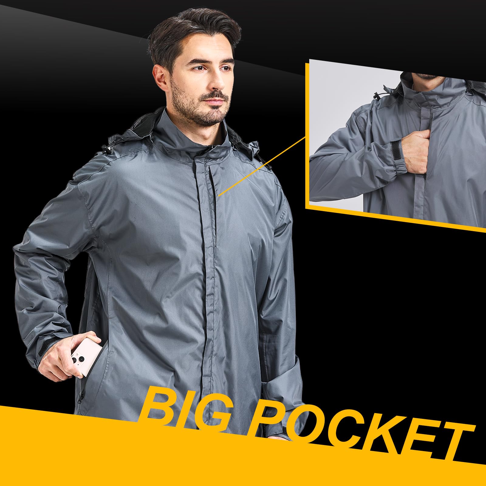Chaqueta impermeable plegable para hombre, ligera, con capucha, para golf, senderismo, ciclismo
