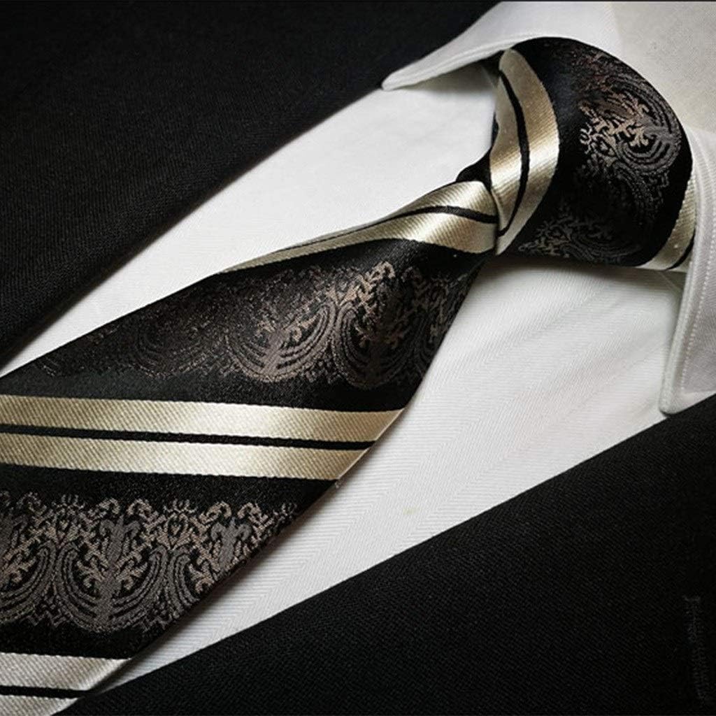 Neckties Brown Banquet Yarn-Dyed Silk Ties Men Black White Stripe Formal Business Tie Set Ethnic Style Cufflinks Square Scarf Set Birthday Gift (Color : Brown, Size : 150 * 8.5cm)