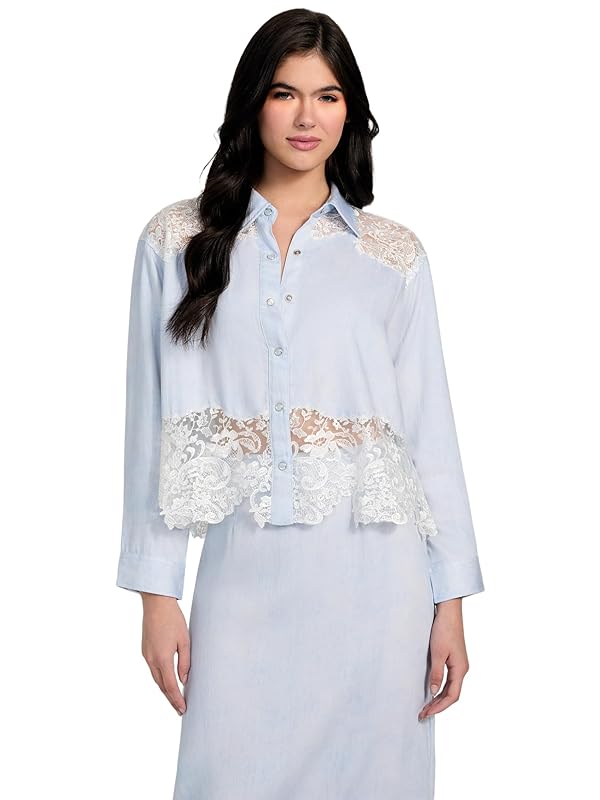 GUESS Womens Long Sleeve Evie Denim Top, Nimbus Blu, Extra Large by GUESS - Used condition - US$21.59