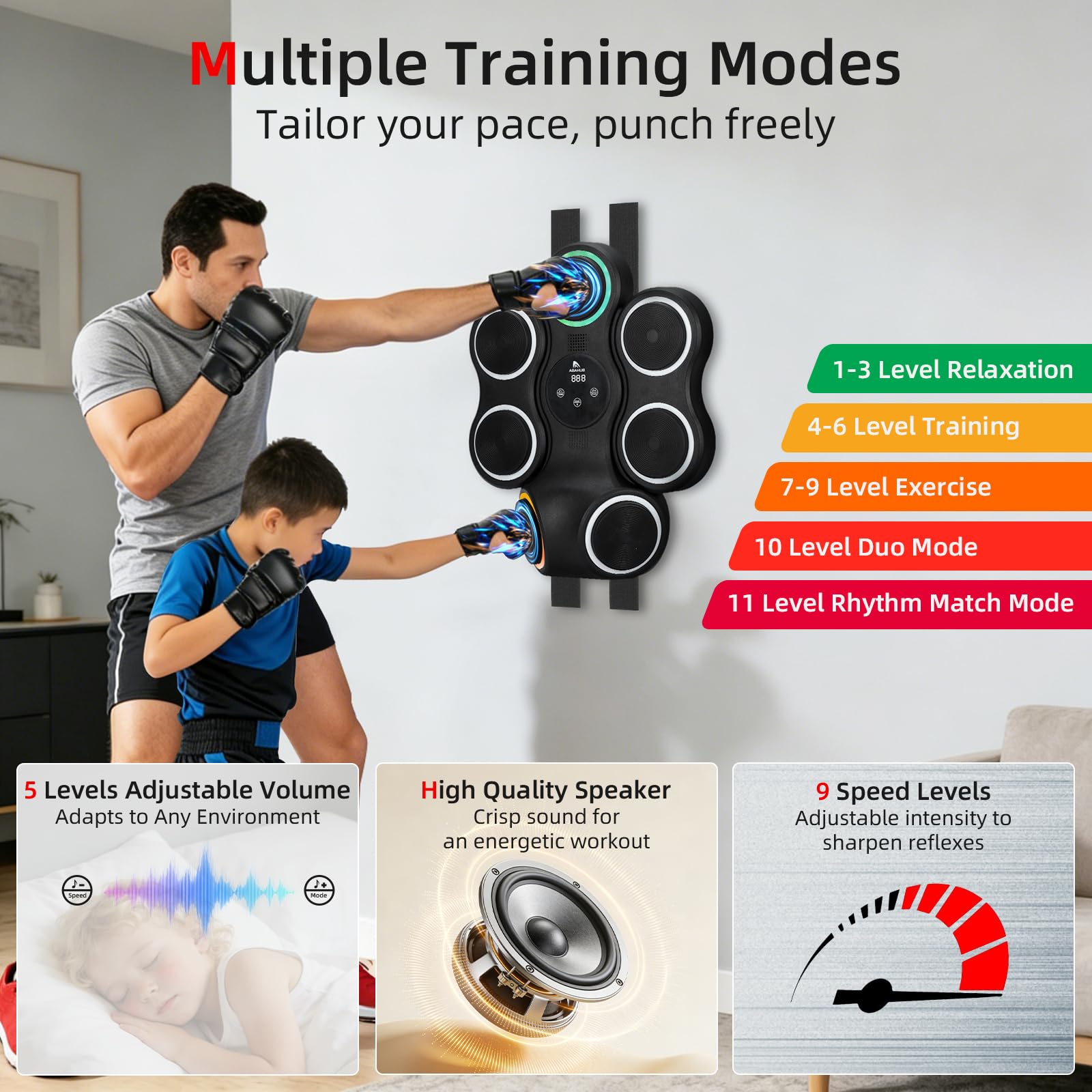 Abahub Music Boxing Machine for Adults & Kids, Home Fitness Equipment with Gloves, Wall Mounted Interactive Punching Target, Nice Gift Choice