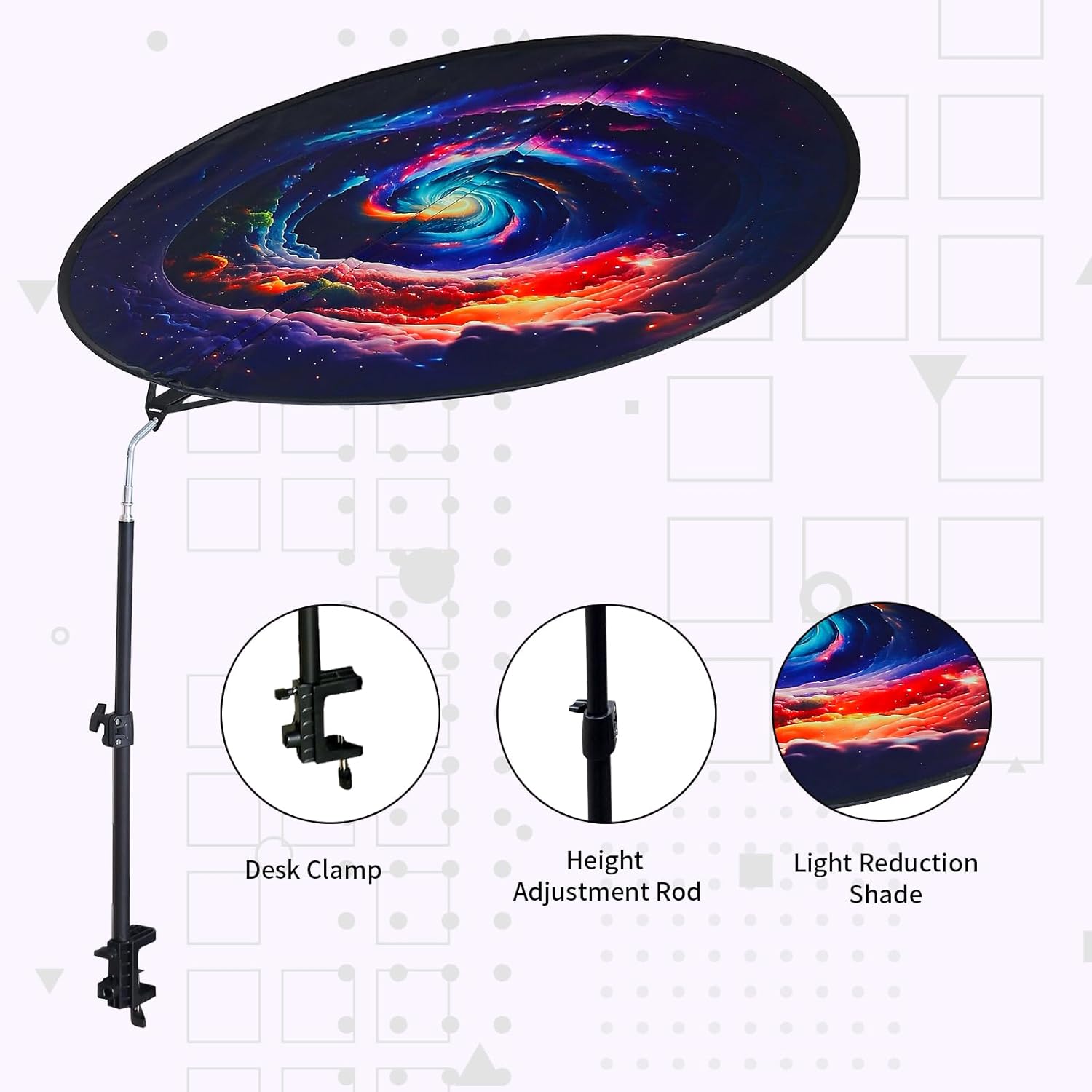 Office Cubicle and Desk Shade - Foldable 36" Circular Shading, Light-Proof Desk Canopy，Light Shade with Clamp and Rotatable Rod, Designed for Light Sensitive Workers