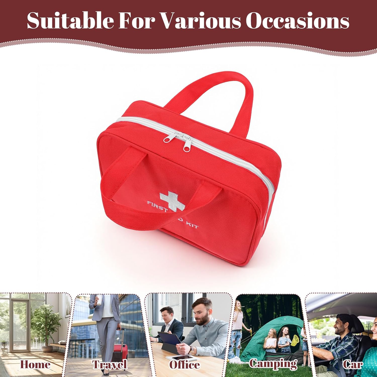 6 Pack First Aid Kit Bag Empty, Red Oxford Fabric Emergency Medical Pouch Trauma Storage Organizer for Car, Travel, Camping, Home, Office, Workshop & Outdoor Activities