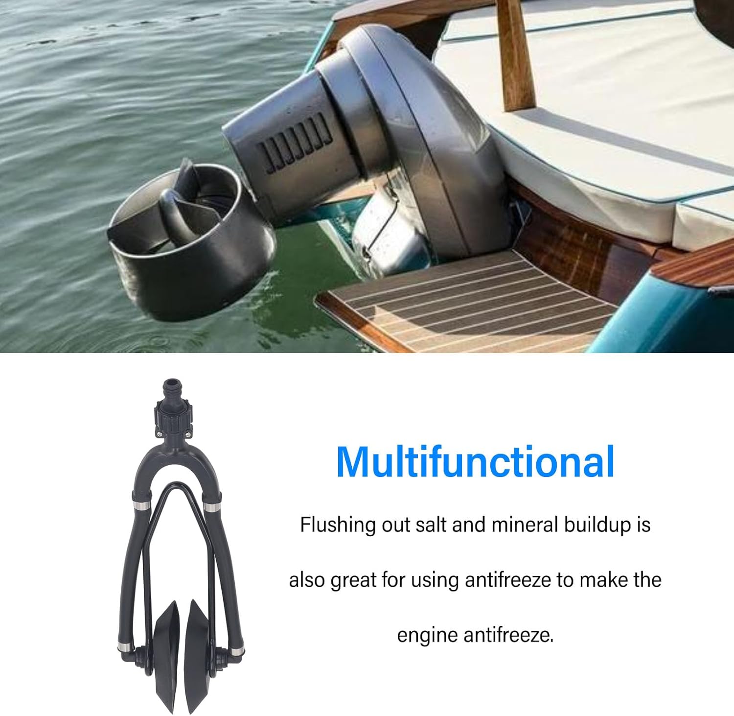Dual Flow Motor Flusher, Outboard Motor Water Flusher with 5/8 Inch Garden Hose Connection, Dual Feed Muff Boat Motor Flusher for Most Inboard and Outboard Engines, Sturdy Spring S