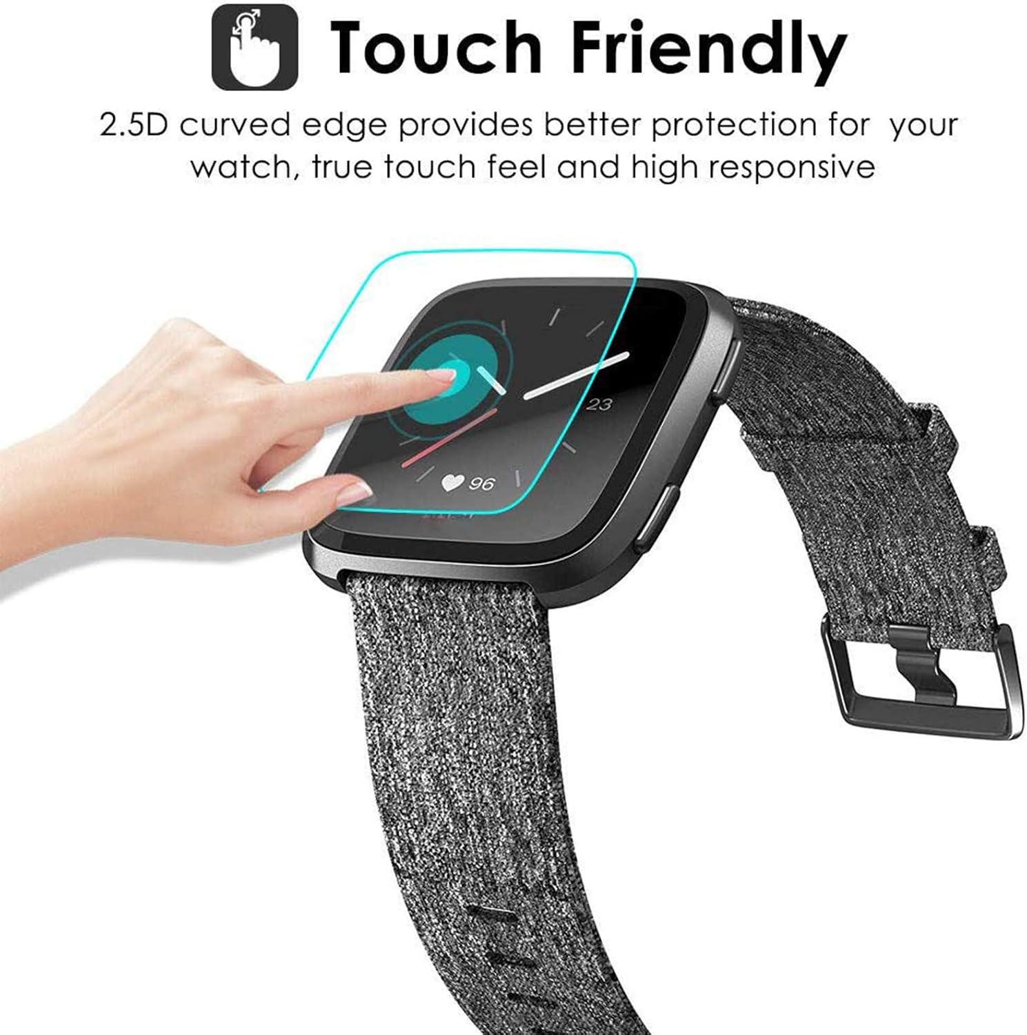 KIMILAR [3-Pack Screen Protector Compatible with Fitbit Versa/Versa Lite Smart watch (Not For Versa 2 / Versa 3 / Versa 4), Waterproof Tempered Glass Screen Protector [9H Hardness] [Crystal Clear]
