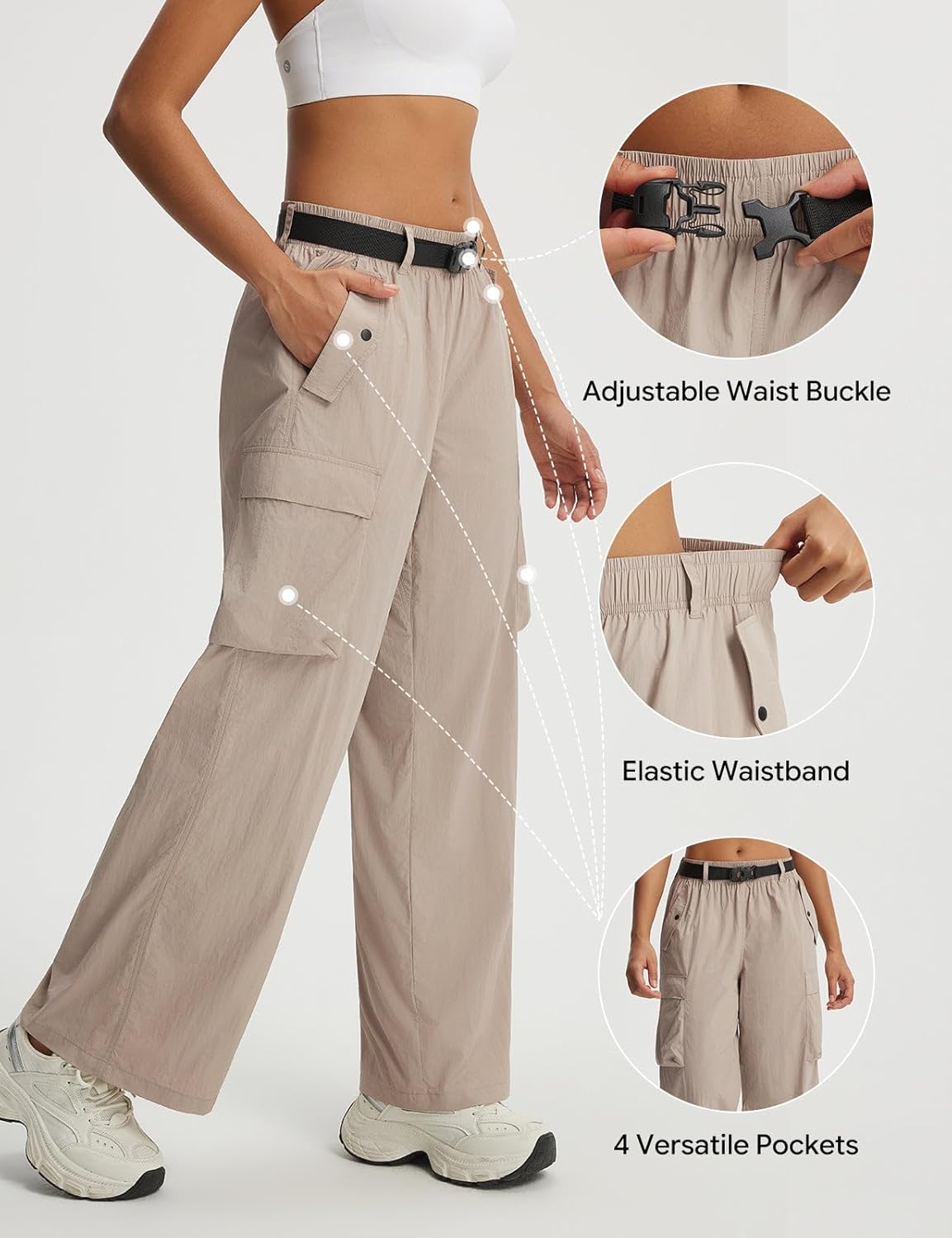 baleaf Women's Parachute Pants Lightweight Cargo Pant Quick Dry Water Resistant Baggy Wide Leg with 4 Pockets Hiking - Image 3