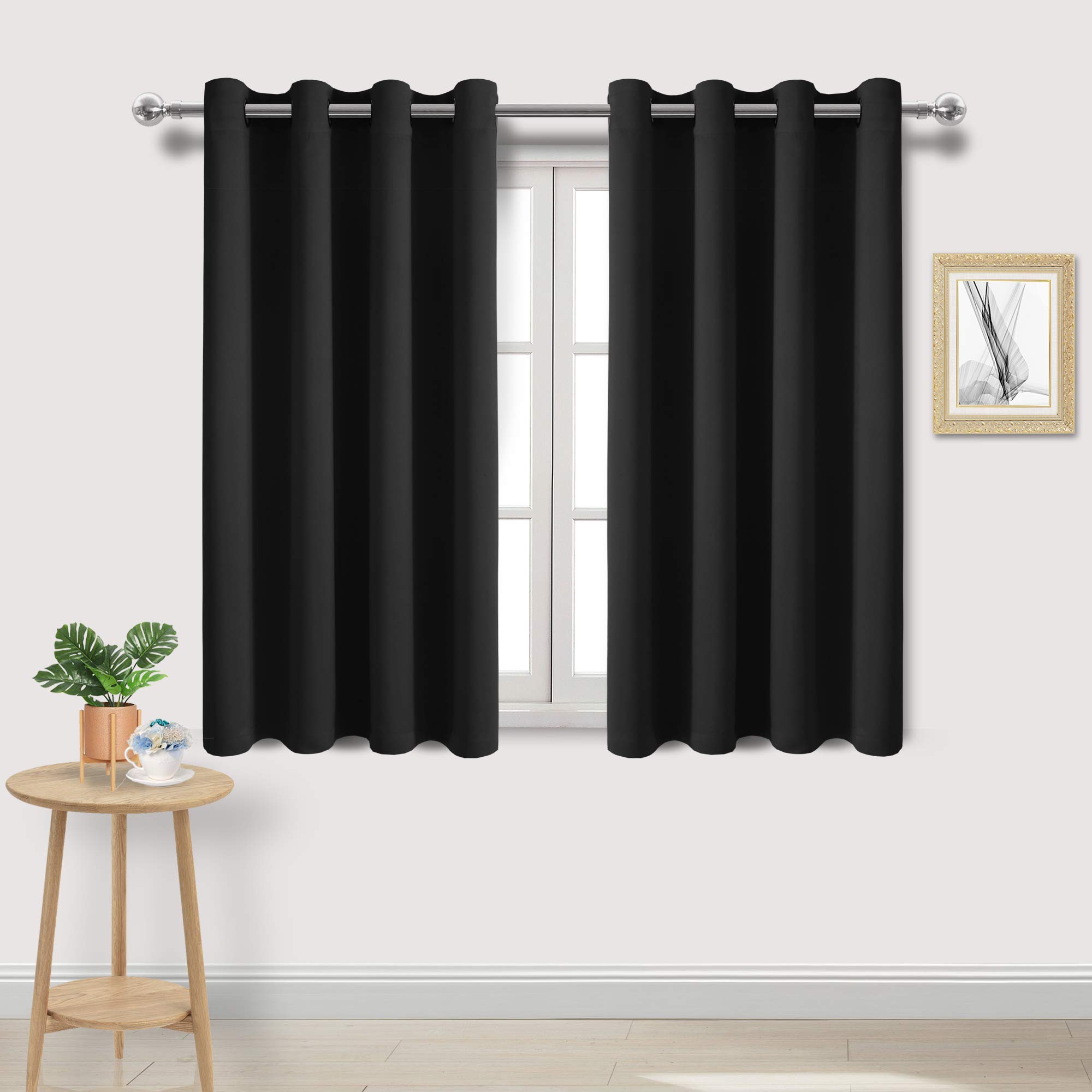 DWCN Black Room Darkening Blackout Curtains - Thermal Insulated Privacy Energy Saving Window Curtain Drapes 52 x 45 inch Length, Set of 2 Bedroom Living Room Curtains