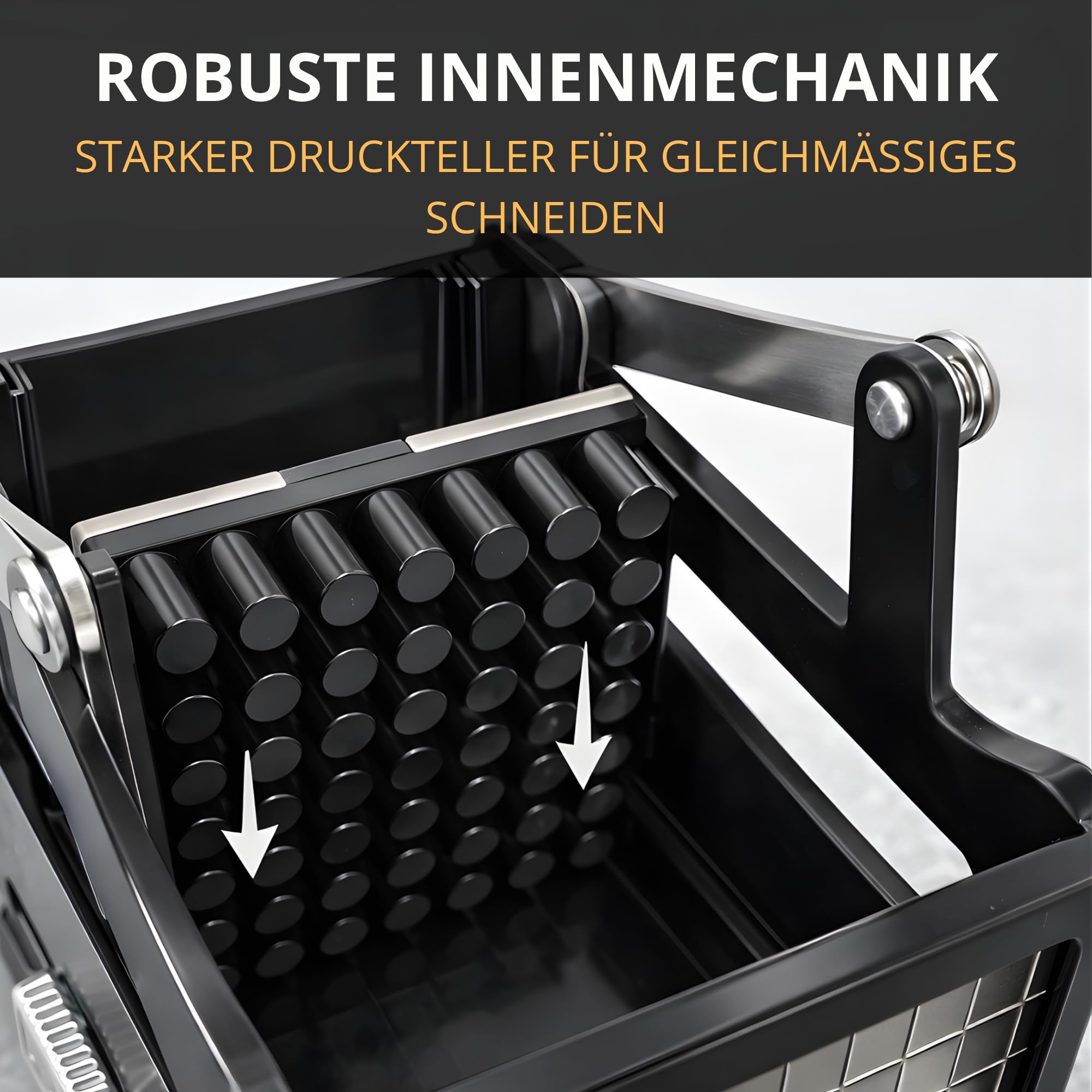 Thiru Premium Pommesschneider mit starker Schneidkraft - Note "sehr gut" - 100 Tage testen - Kartoffelschneider & Gemüseschneider für Pommes, Süßkartoffeln & Obst - mit 2 Edelstahlklingen & Saugfuß