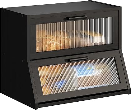 Large Bamboo Bread Box - Double Layer Countertop Bread Holder - Black