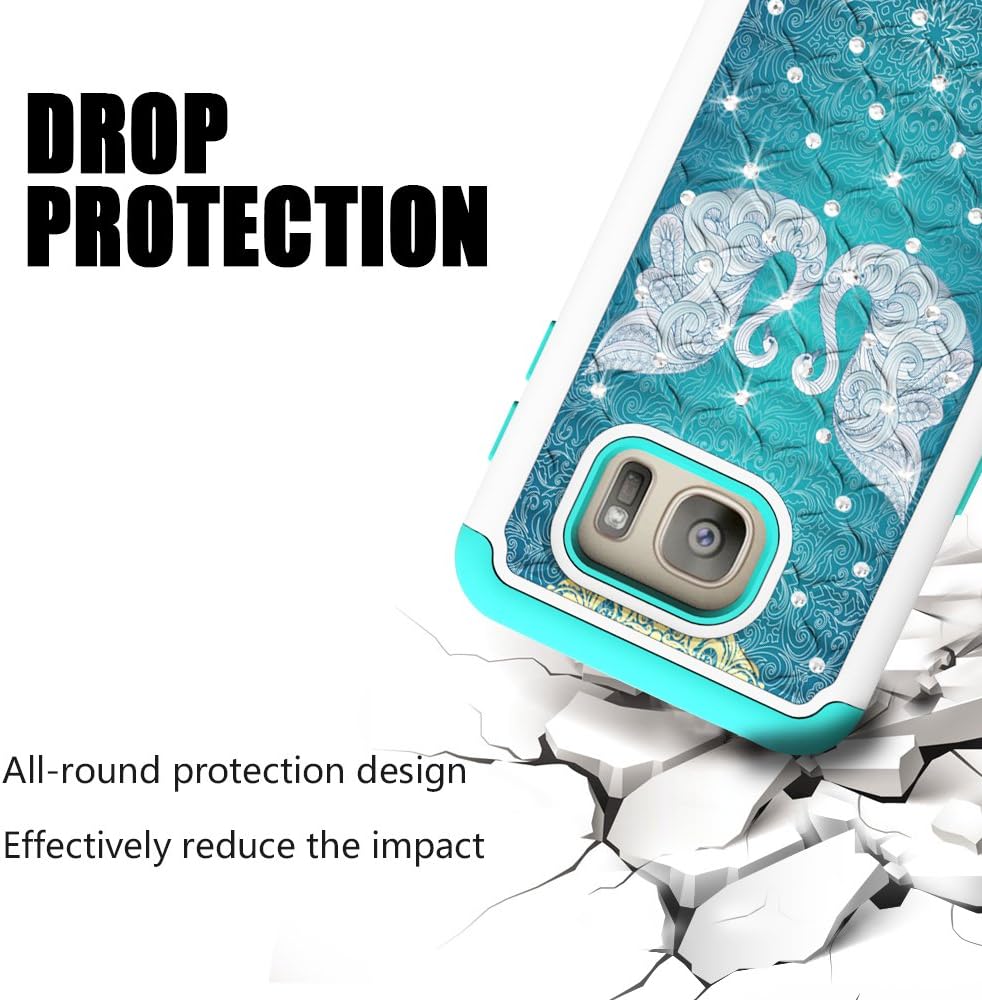 S7 Case, Galaxy S7 Case, UrSpeedtekLive [Shock Absorption] Dual Layer Hybrid Defender Protection Rhinestone Crystal Bling Cover Case for Samsung Galaxy S7 - Swans (Not for S7 Edge,S7 Active)
