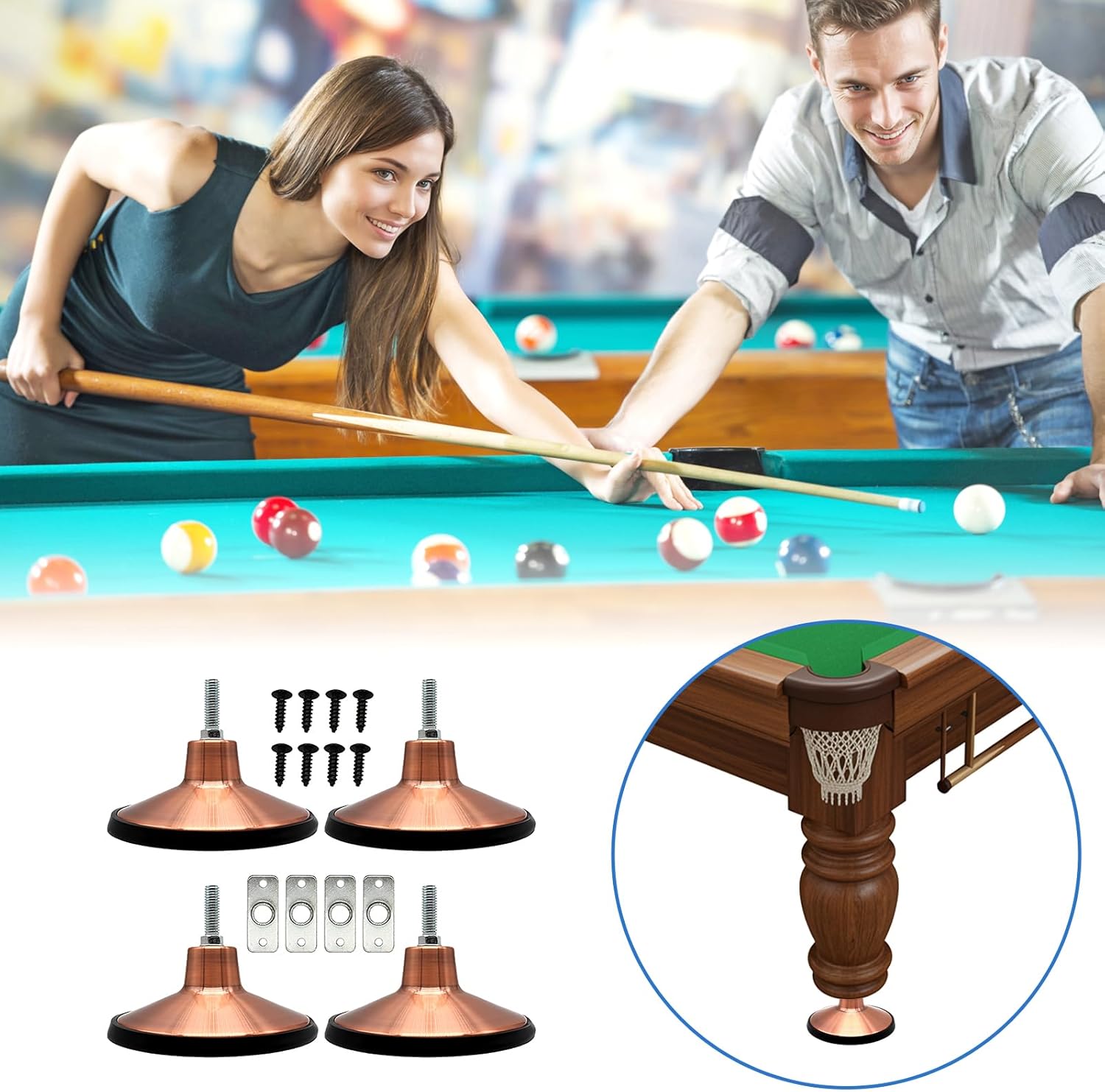 4X Large Pool Table Leg Levelers Leveling Table Height Raisers Feet Heavy Duty Without Damaging Flooring Replacement for Game Table