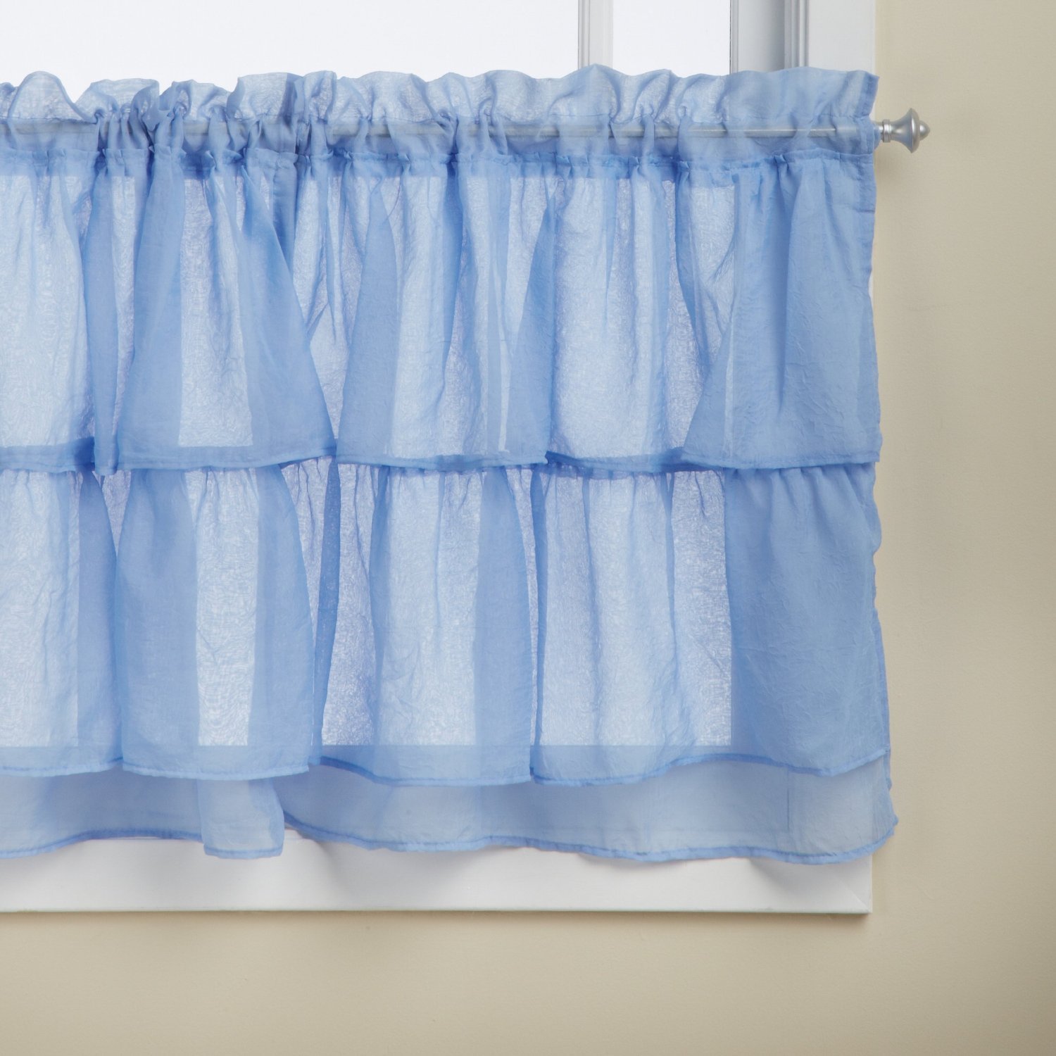 Cortina de cocina Gitano shabby chic azul, paneles con volantes en capas
