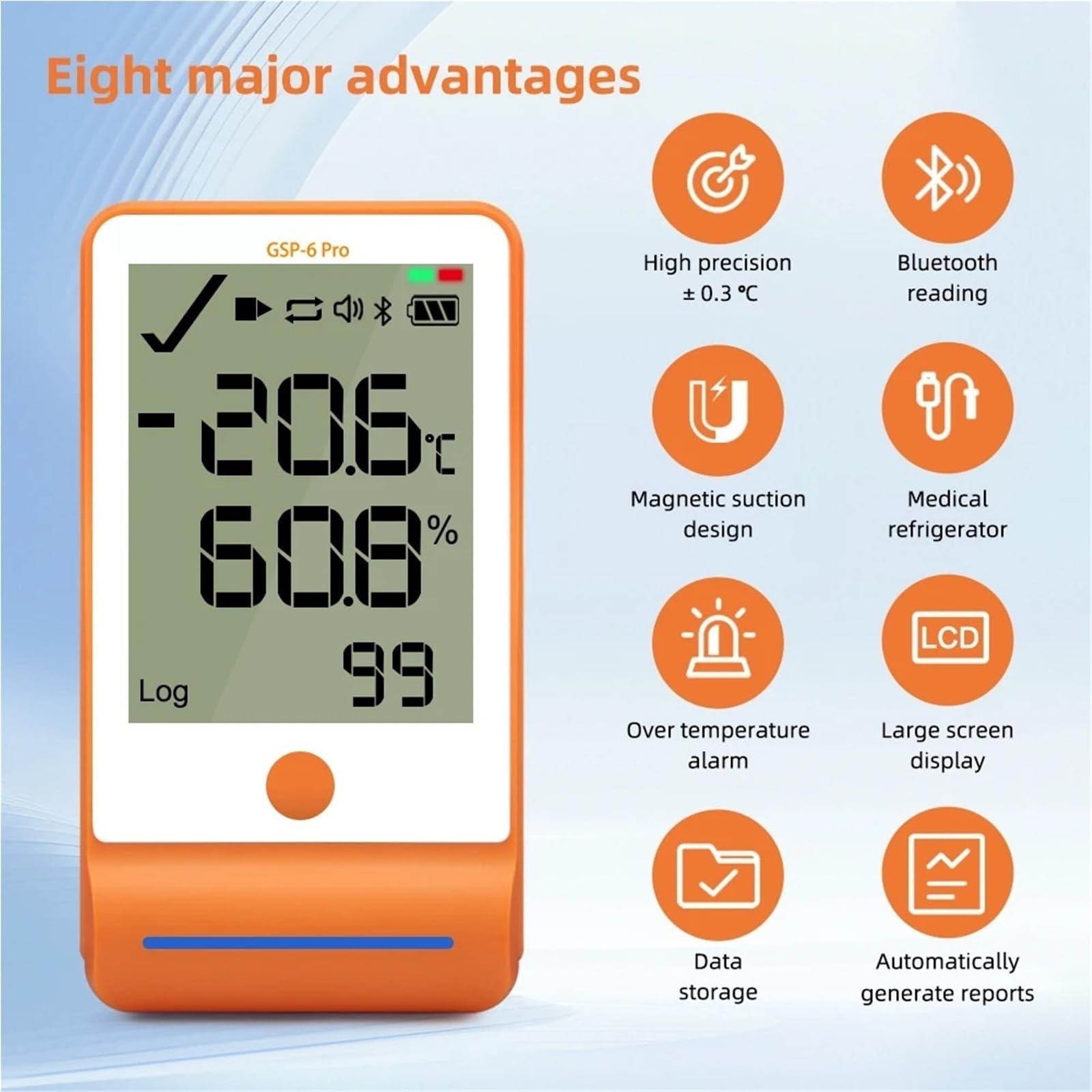 registrador de datos Temperature Humidity Recorder With 2-in-1 probe Data Logger for Cold Chain Transport Thermometer