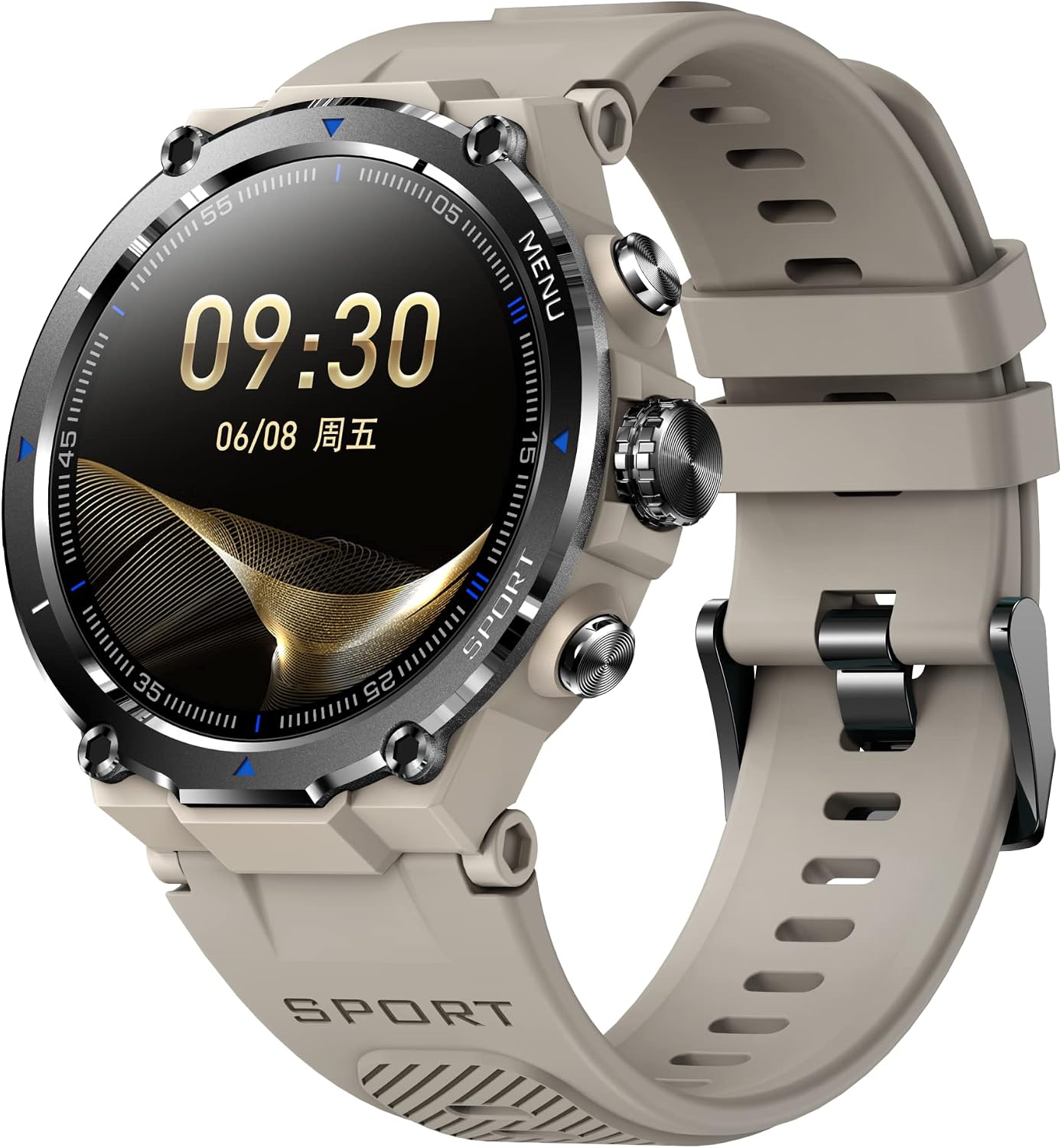 Military Smart Watch for Men(Answer/Make Calls), IP68 Waterproof Outdoor Watch, 2022 Tactical Bluetooth Smart Watch for Android iPhone, Rugged Fitness Tracker with Heart Rate/SpO2/AI Voice, Beige