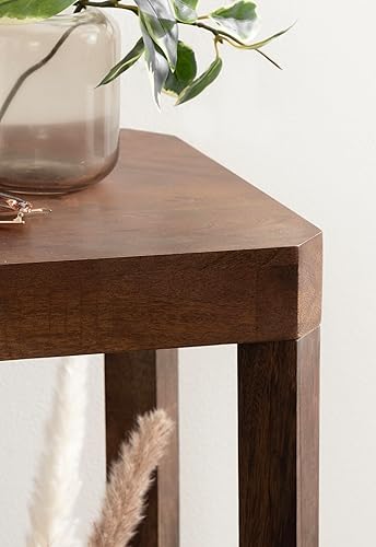 Miniatura 5 de Kate and Laurel Talcott - Mesa cuadrada moderna de madera para bebidas 12 x 12 x 28 marrón nogal mesa de pedestal decorativa de transición de dos