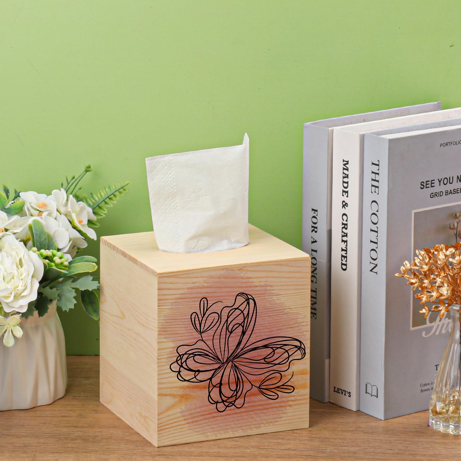 6 Packs 5.8 Inch Wooden Tissue Box, Eco-Friendly, and Durable Square Wooden Facial Tissue Box for Home and Office Decor